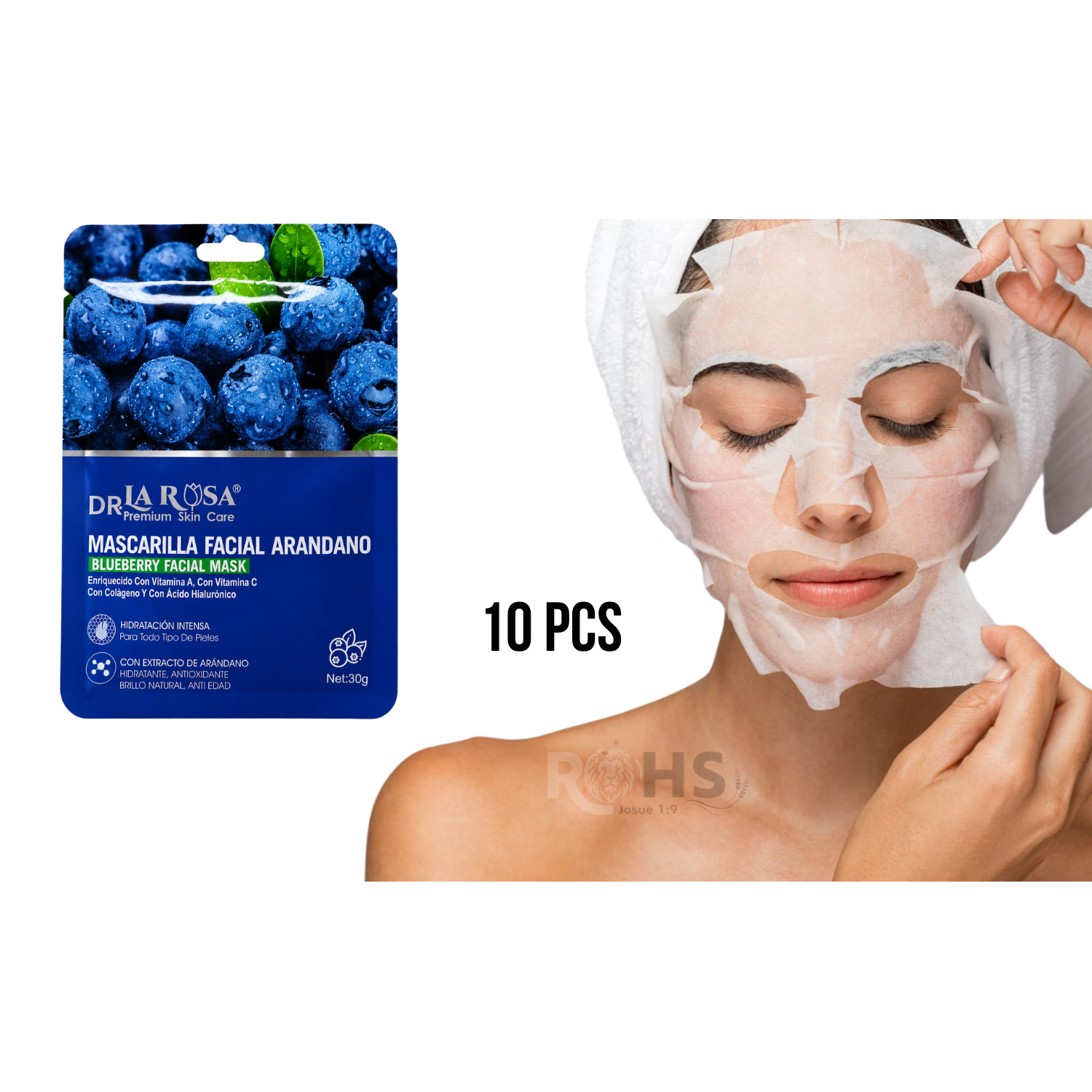 SET DE 10 MASCARILLAS FACIALES DE ARÁNDANO DR LA ROSA - 1