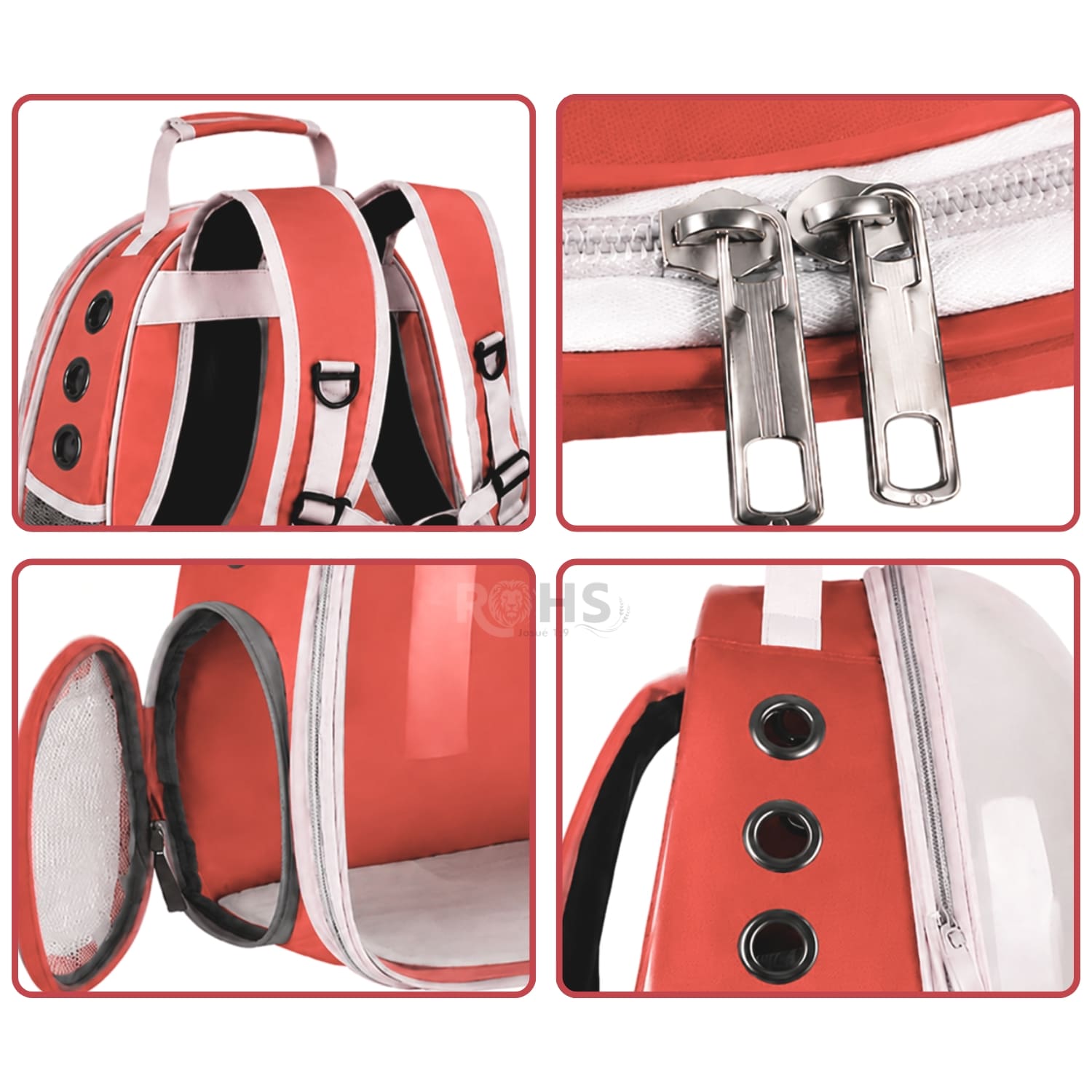 MOCHILA TRANSPORTADORA ROJO PARA MASCOTAS CON VENTANA TRANSPARENTE Y CORREAS AJUSTABLES - 3