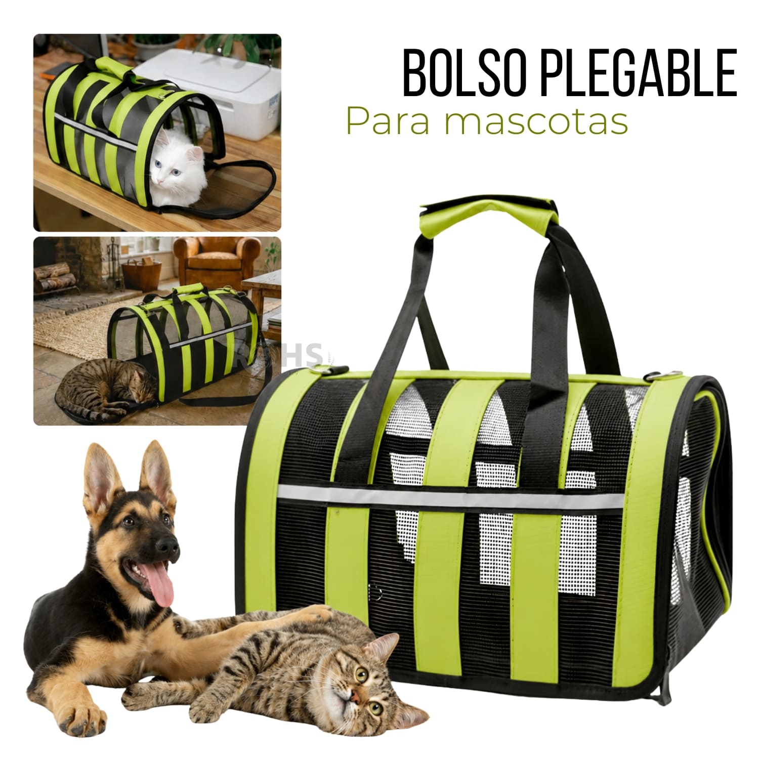 BOLSO TRANSPORTADOR PLEGABLE VERDE PARA PERROS Y GATOS CON MALLA TRANSPIRABLE - 1