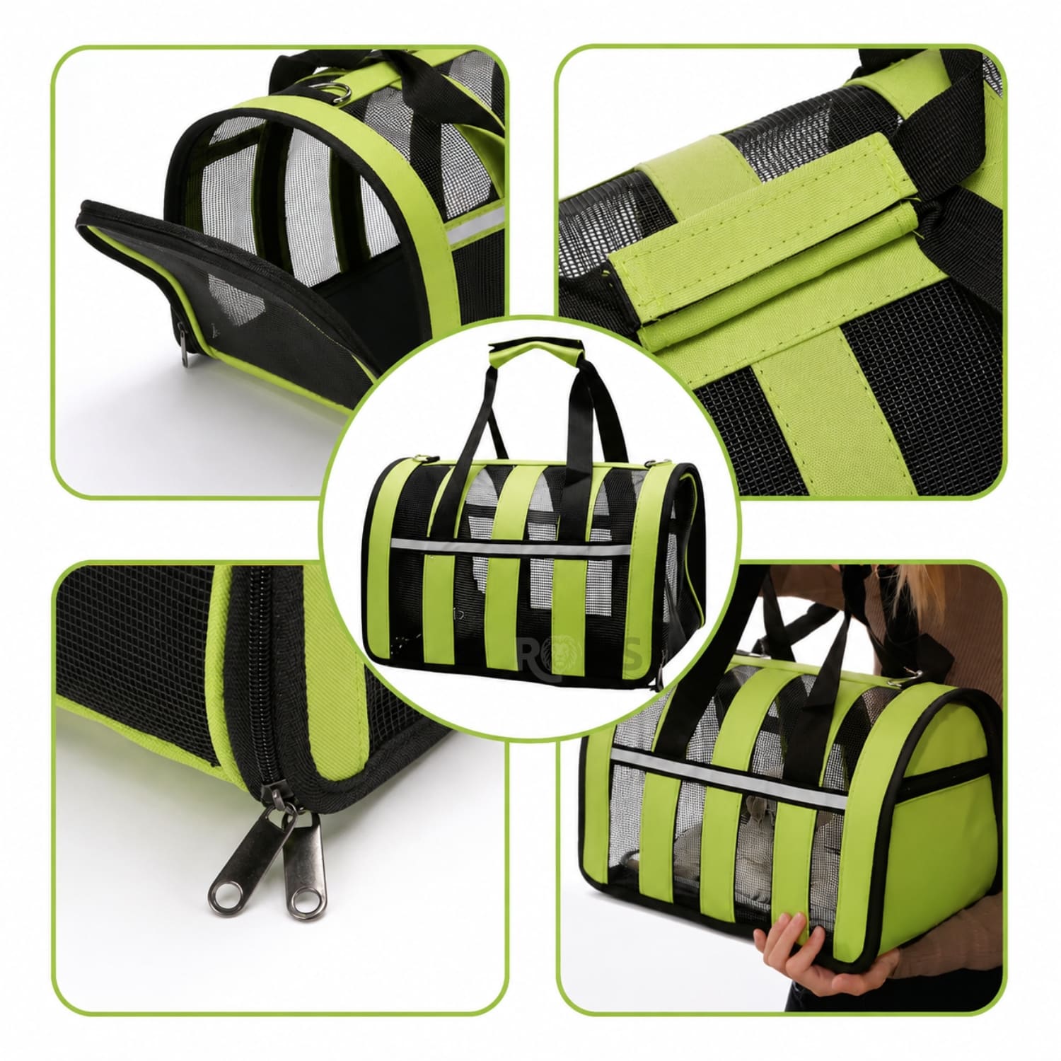 BOLSO TRANSPORTADOR PLEGABLE VERDE PARA PERROS Y GATOS CON MALLA TRANSPIRABLE - 2