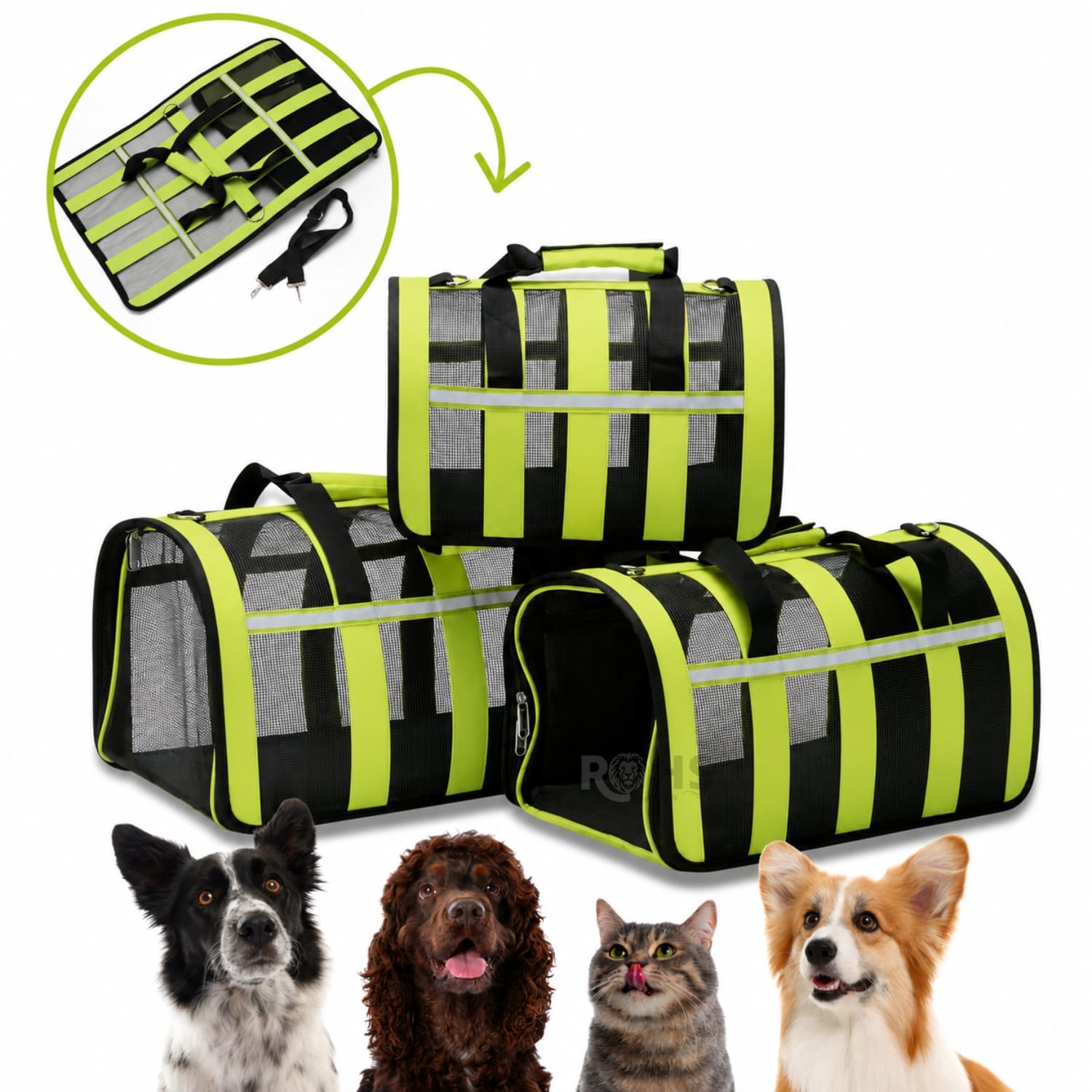 BOLSO TRANSPORTADOR PLEGABLE VERDE PARA PERROS Y GATOS CON MALLA TRANSPIRABLE - 5
