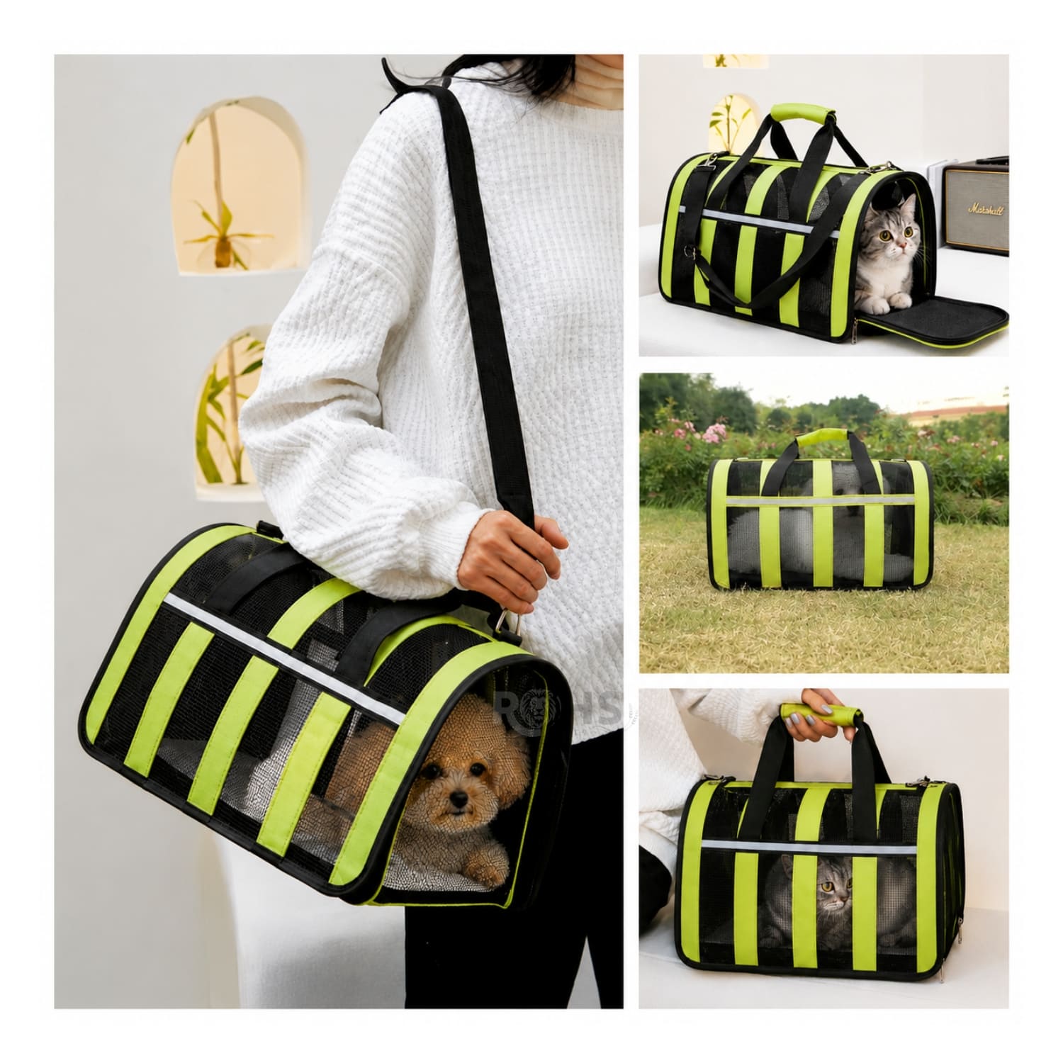 BOLSO TRANSPORTADOR PLEGABLE VERDE PARA PERROS Y GATOS CON MALLA TRANSPIRABLE - 7