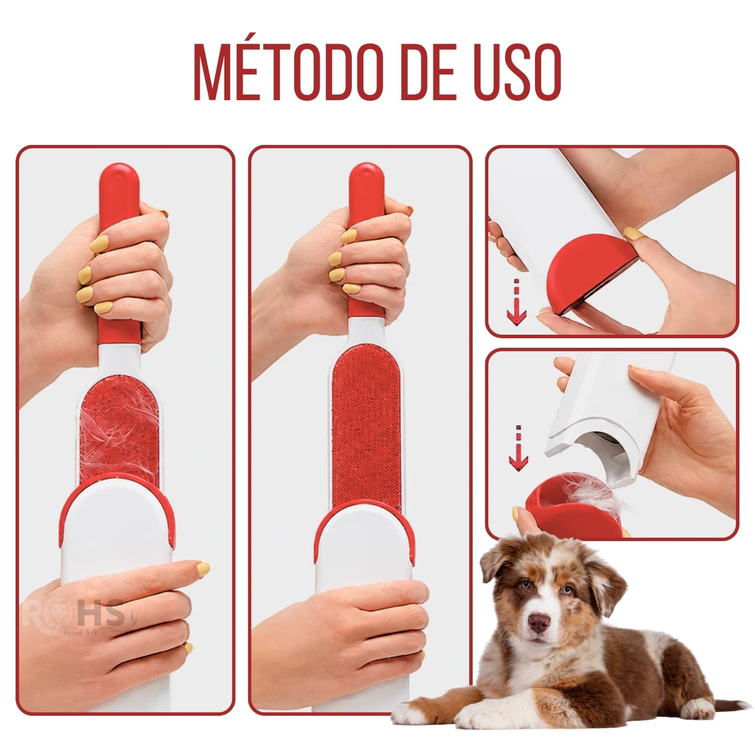 PEINE QUITA PELUSA ROJO REMOVEDOR DE PELOS PARA MASCOTAS Y MUEBLES 2 EN 1 REUTILIZABLE - 3