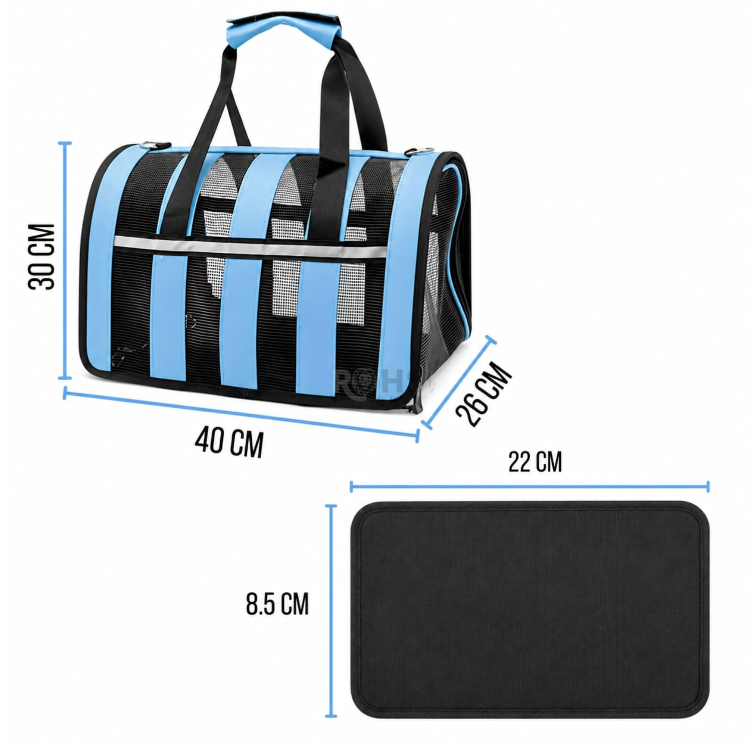 BOLSO TRANSPORTADOR PLEGABLE CELESTE PARA PERROS Y GATOS CON MALLA TRANSPIRABLE - 3