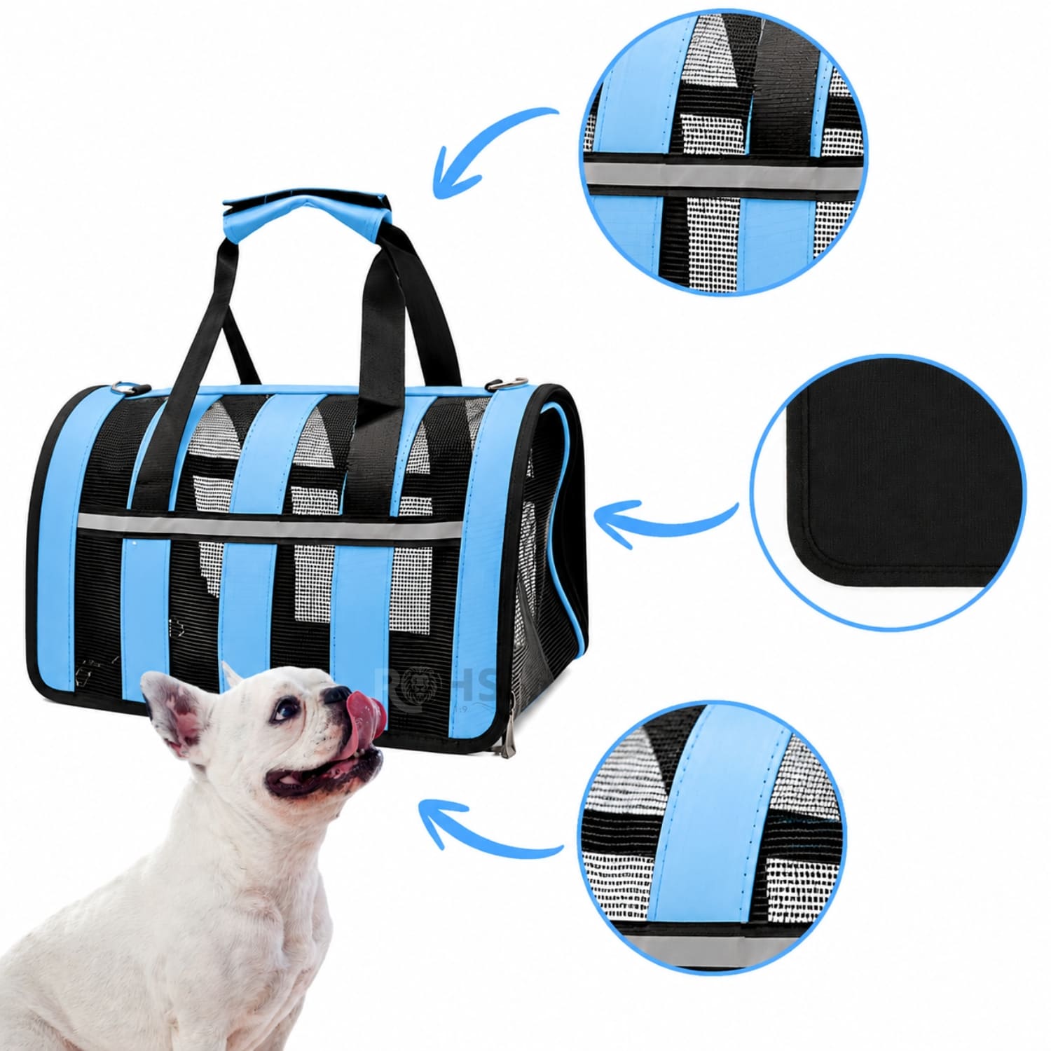 BOLSO TRANSPORTADOR PLEGABLE CELESTE PARA PERROS Y GATOS CON MALLA TRANSPIRABLE - 6