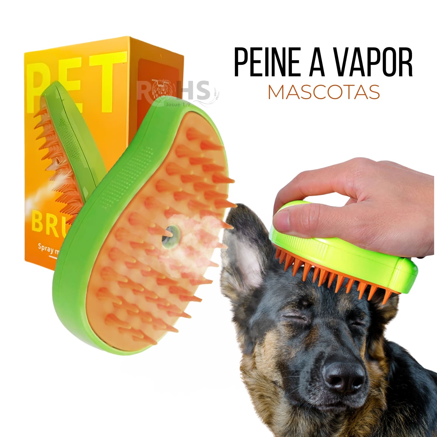 CEPILLO REMOVEDOR DE PELO VERDE CON VAPOR PARA PERROS Y GATOS RECARGABLE - 1