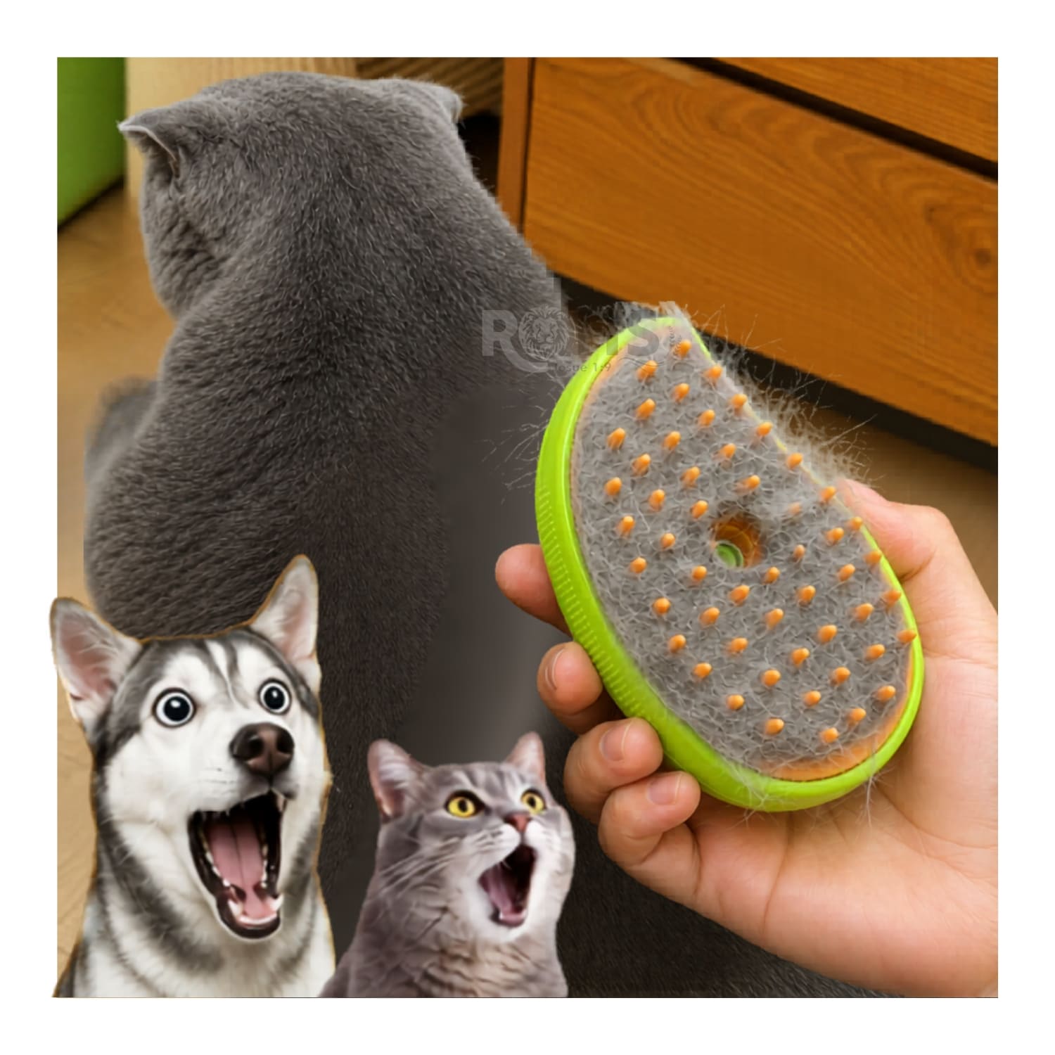 CEPILLO REMOVEDOR DE PELO VERDE CON VAPOR PARA PERROS Y GATOS RECARGABLE - 2