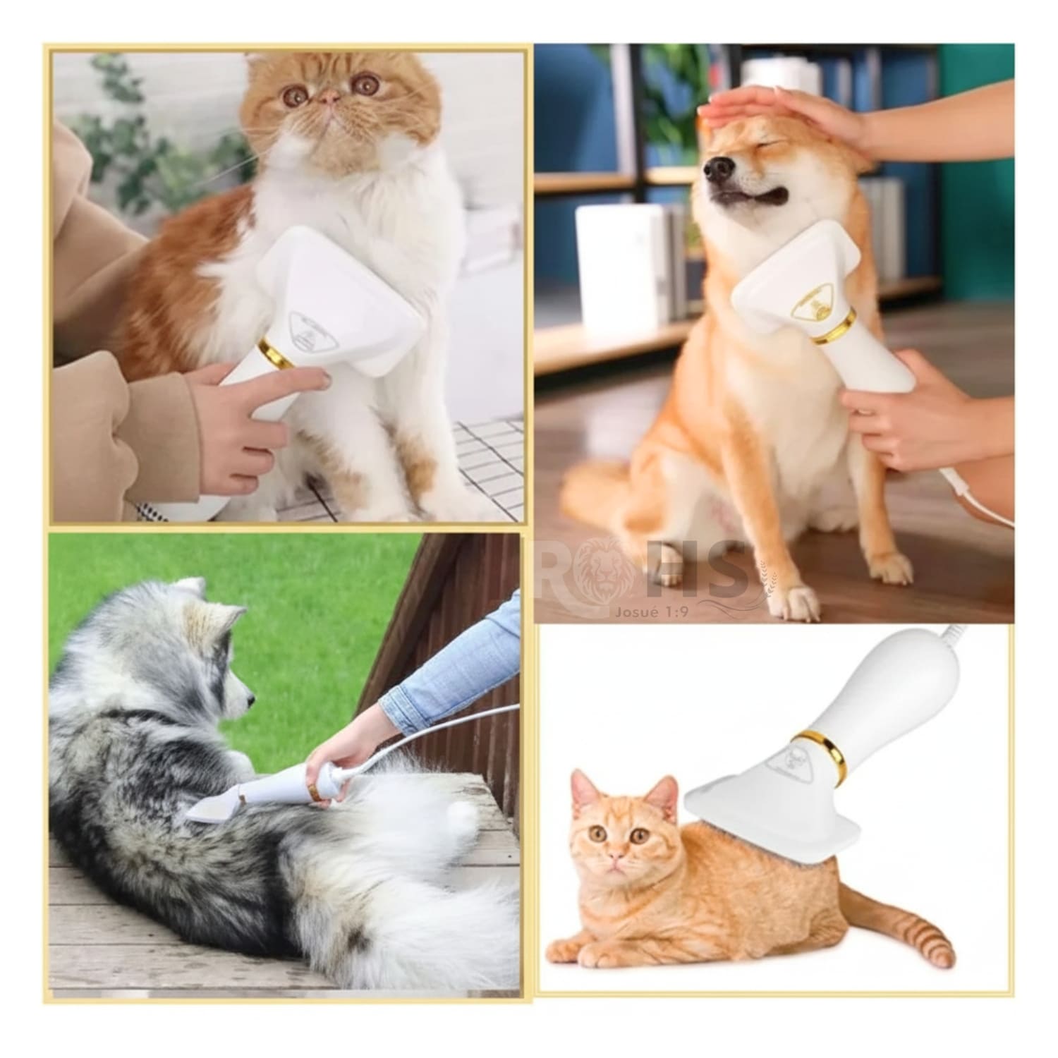 CEPILLO SECADOR ELÉCTRICO DORADO CON CERDAS METÁLICAS PARA MASCOTAS - 7