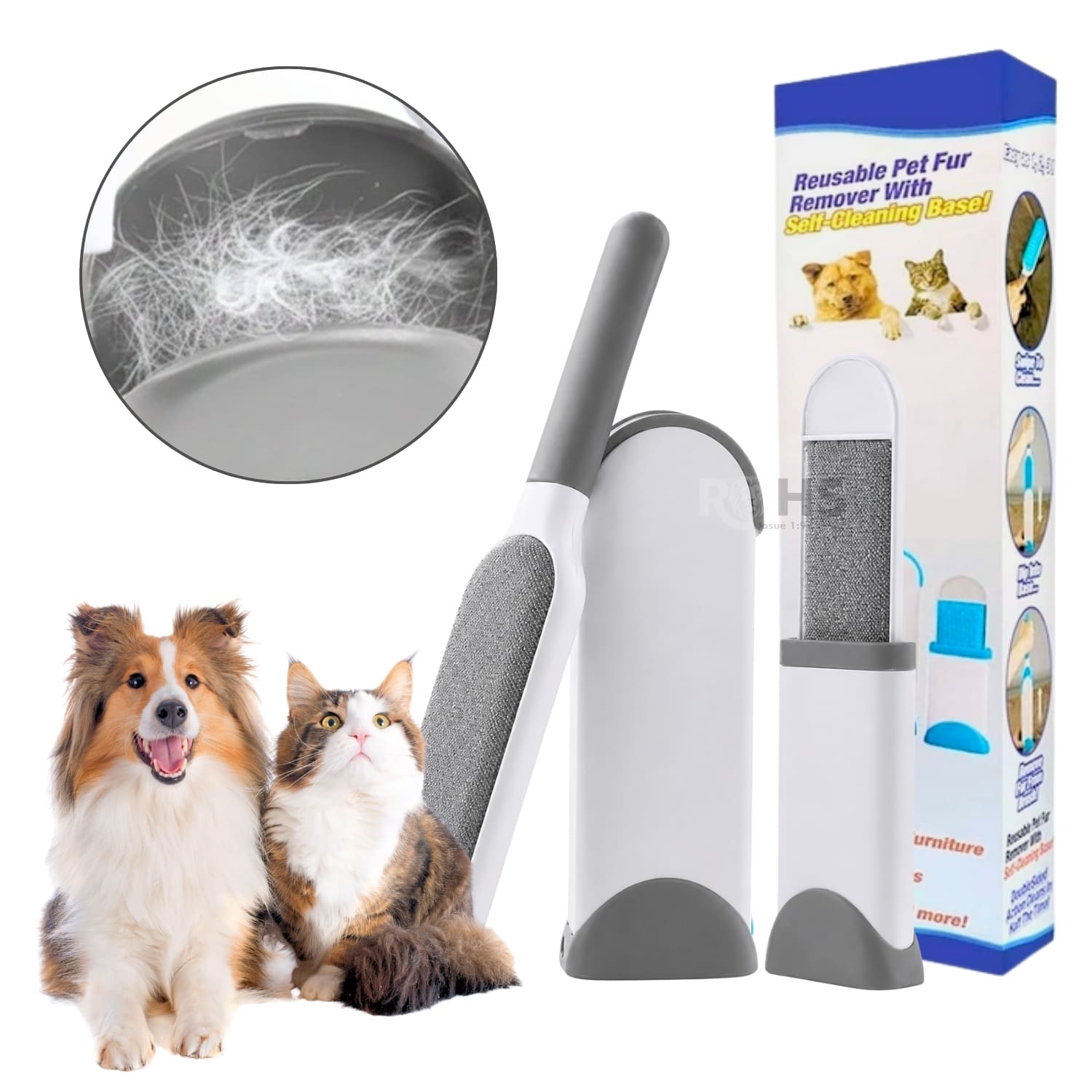 PEINE QUITA PELUSA GRIS REMOVEDOR DE PELOS PARA MASCOTAS Y MUEBLES 2 EN 1 REUTILIZABLE - 1