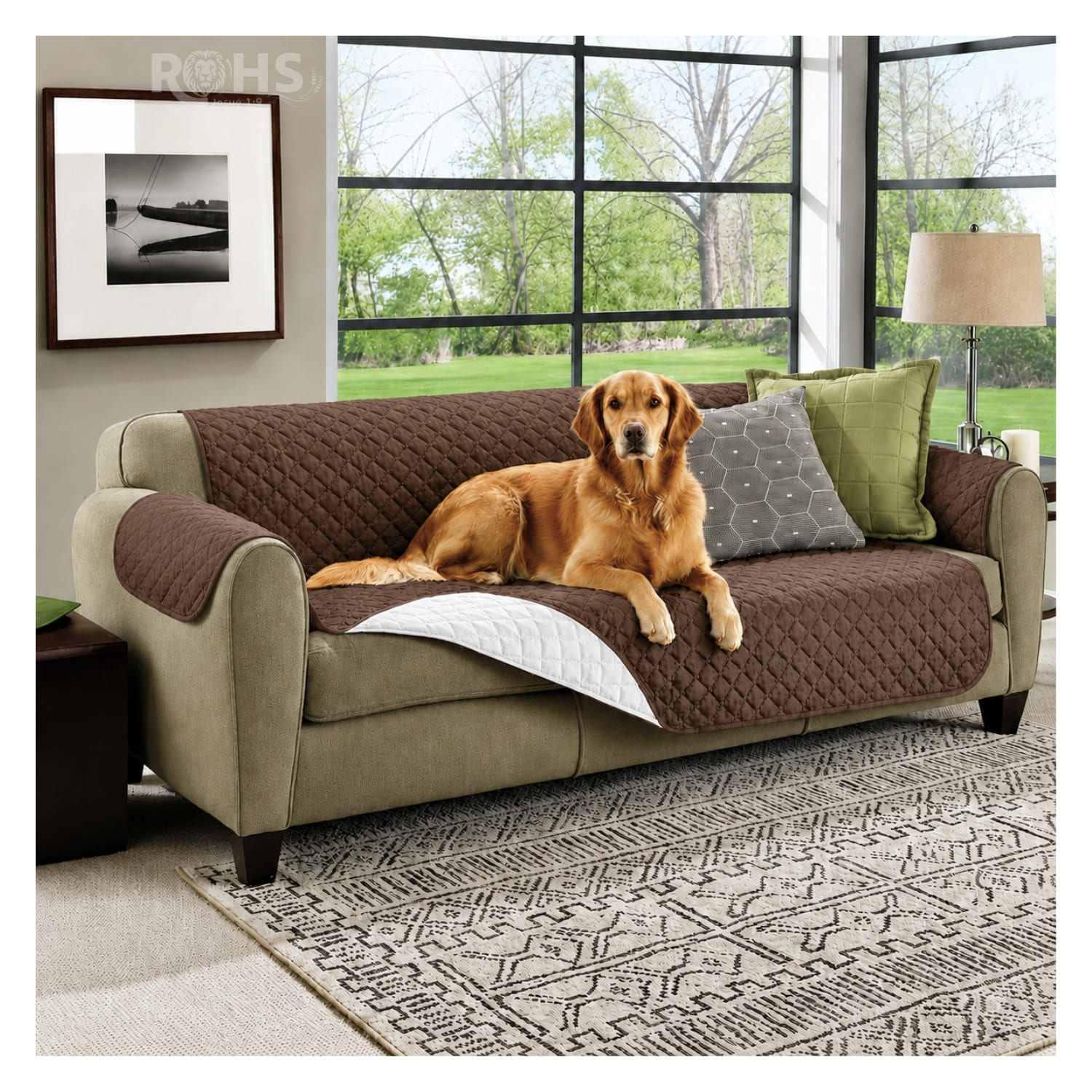 COBERTOR REVERSIBLE MARRÓN PARA SOFÁ CON PROTECTOR ACOLCHADO 256 X 156 CM - 7