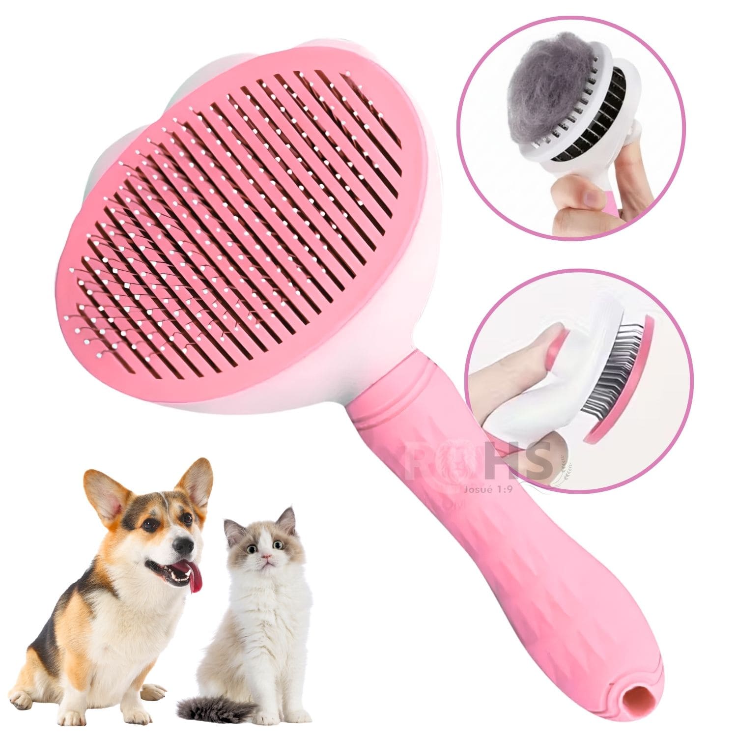 CEPILLO REMOVEDOR DE PELO ROSADO PARA PERROS Y GATOS CON BOTÓN DE LIMPIEZA - 1