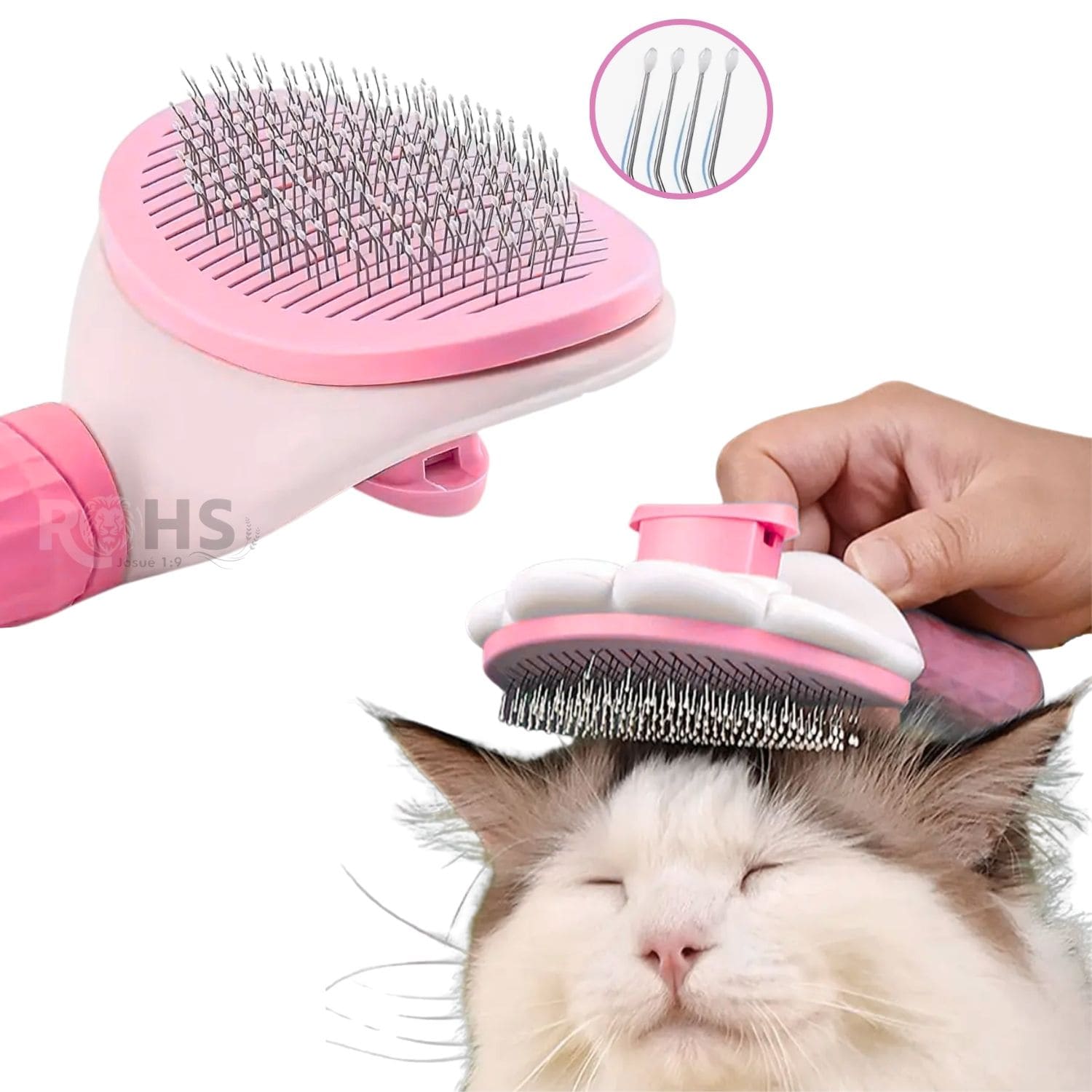 CEPILLO REMOVEDOR DE PELO ROSADO PARA PERROS Y GATOS CON BOTÓN DE LIMPIEZA - 3