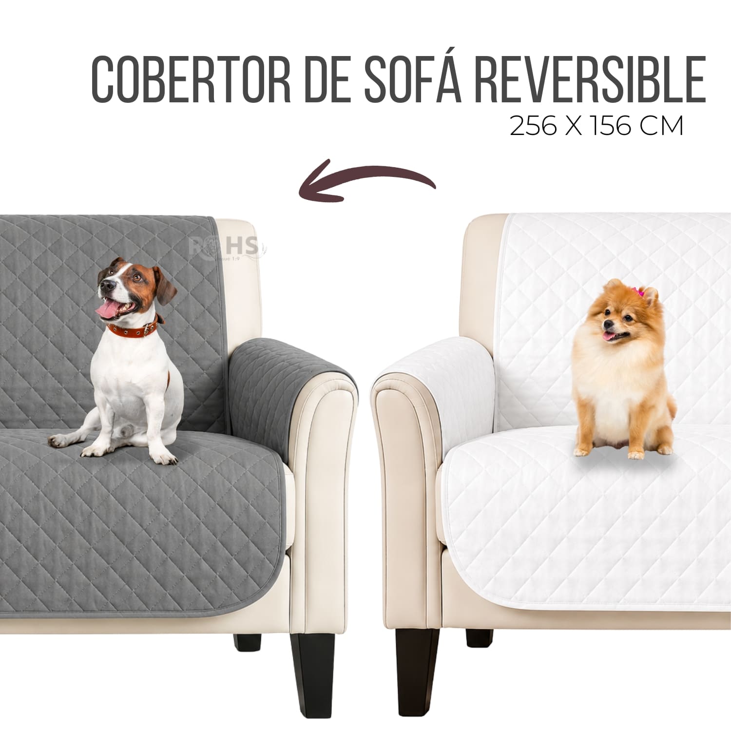 COBERTOR REVERSIBLE GRIS PARA SOFÁ CON PROTECTOR ACOLCHADO 256 X 156 CM - 1