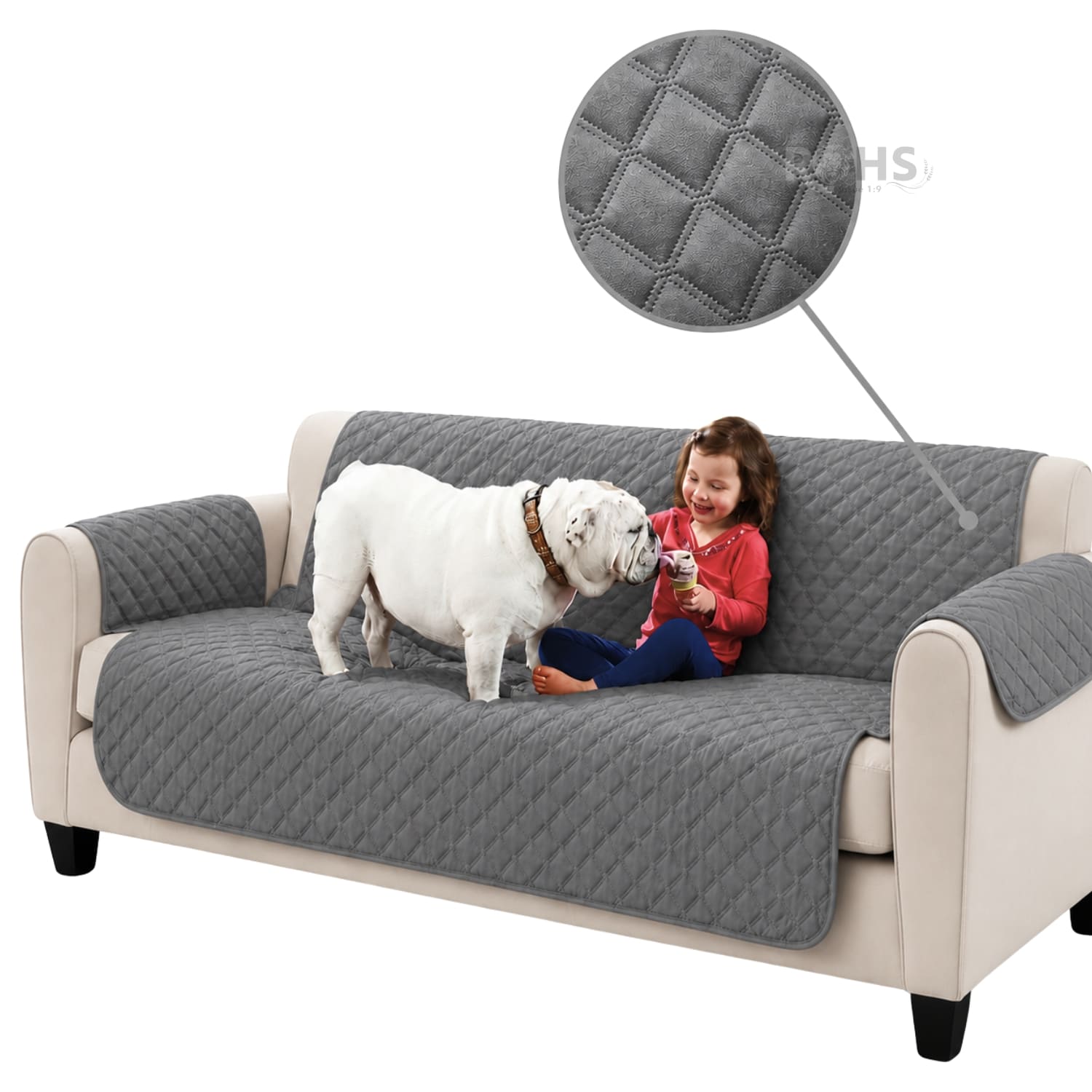 COBERTOR REVERSIBLE GRIS PARA SOFÁ CON PROTECTOR ACOLCHADO 256 X 156 CM - 2