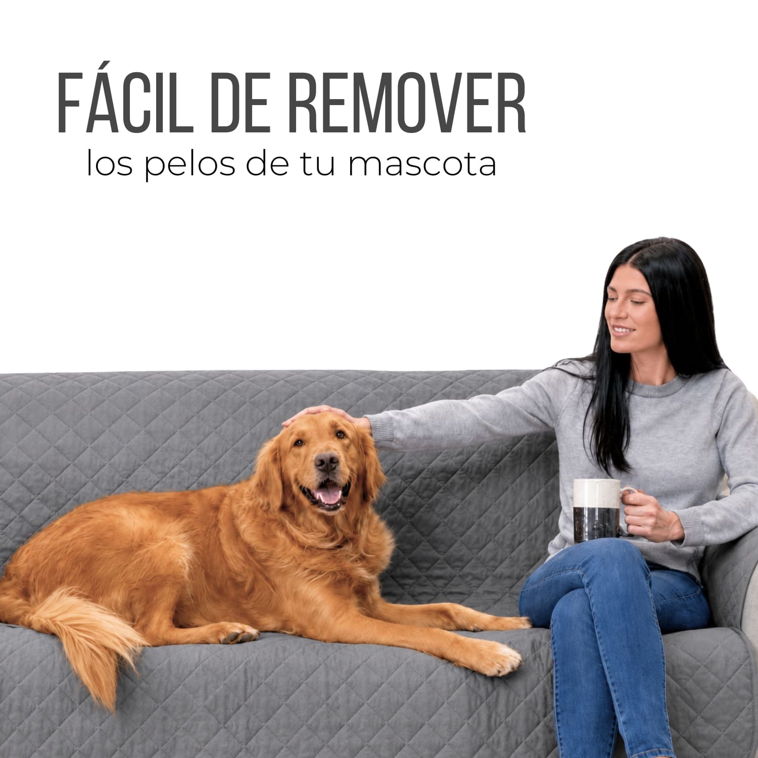 COBERTOR REVERSIBLE GRIS PARA SOFÁ CON PROTECTOR ACOLCHADO 256 X 156 CM - 5