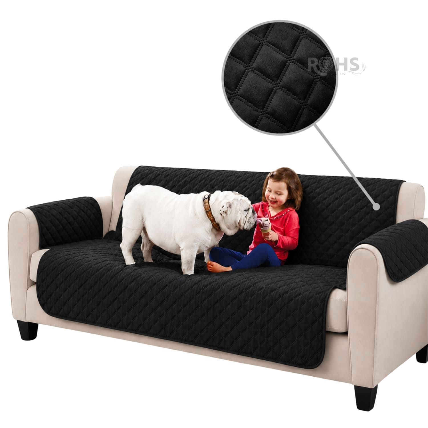 COBERTOR REVERSIBLE NEGRO PARA SOFÁ CON PROTECTOR ACOLCHADO 256 X 156 CM - 2