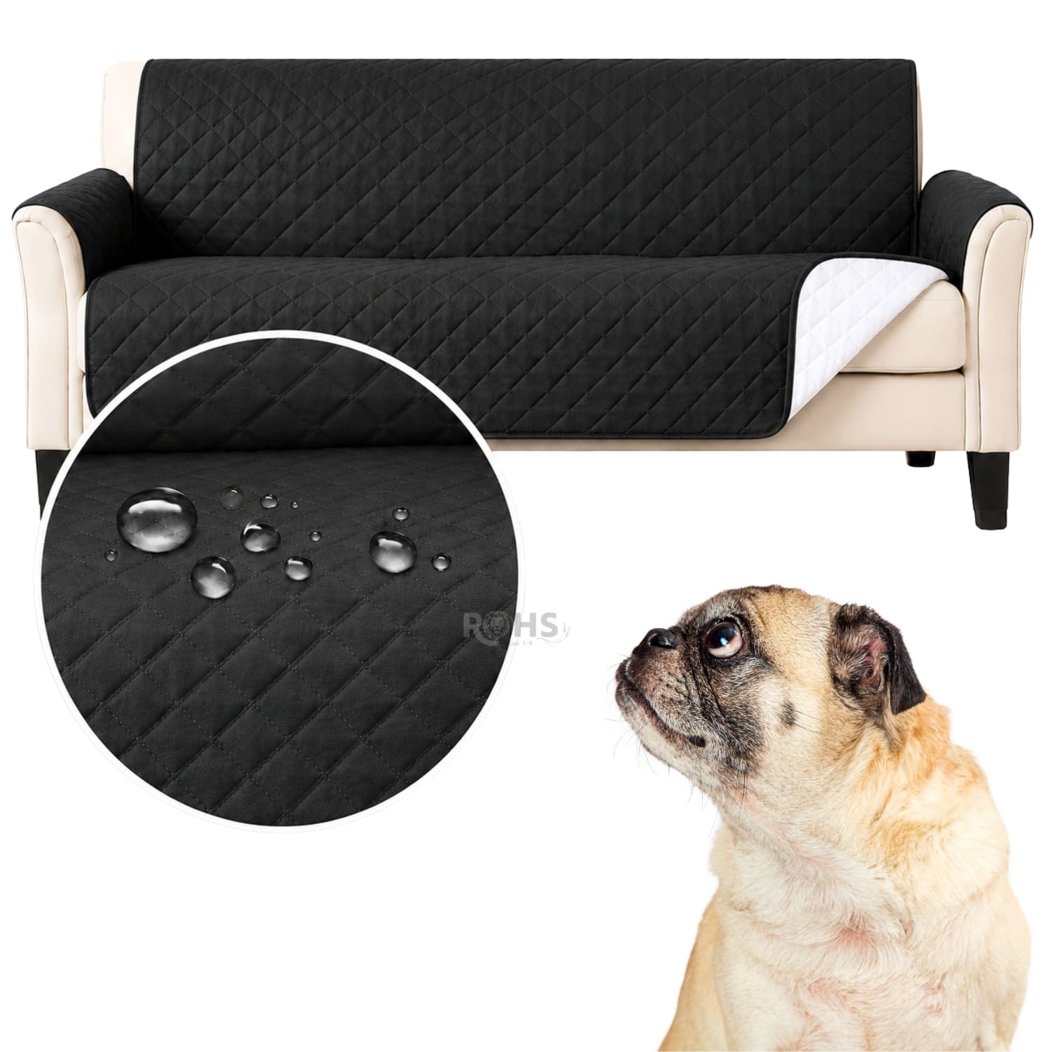 COBERTOR REVERSIBLE NEGRO PARA SOFÁ CON PROTECTOR ACOLCHADO 256 X 156 CM - 4