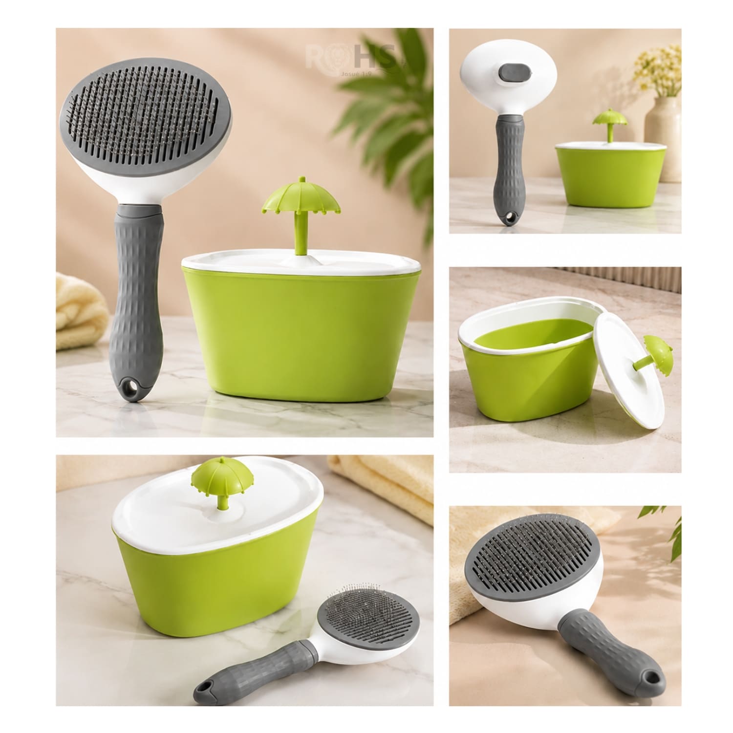 DÚO MASCOTA DISPENSADOR DE AGUA VERDE Y CEPILLO QUITA PELUSA PARA PERROS Y GATOS - 5