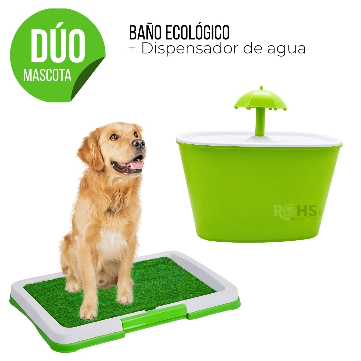 DÚO MASCOTA CON BAÑO ECOLÓGICO PARA PERROS Y BEBEDERO DISPENSADOR DE AGUA - 1