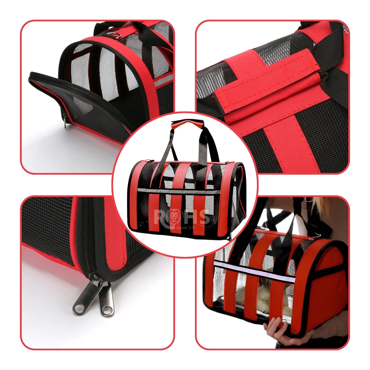 BOLSO TRANSPORTADOR PLEGABLE ROJO PARA PERROS Y GATOS CON MALLA TRANSPIRABLE - 2