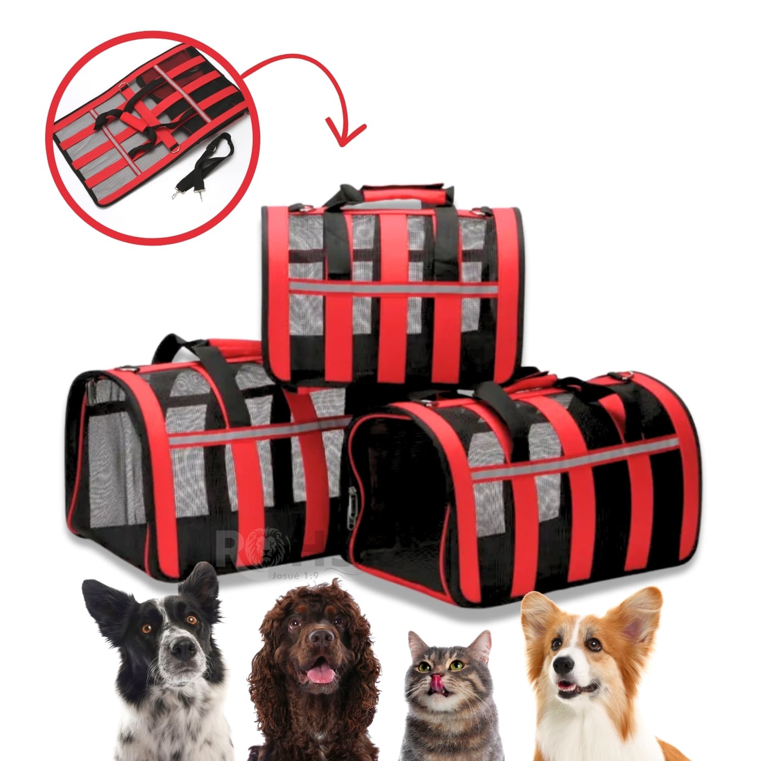 BOLSO TRANSPORTADOR PLEGABLE ROJO PARA PERROS Y GATOS CON MALLA TRANSPIRABLE - 5