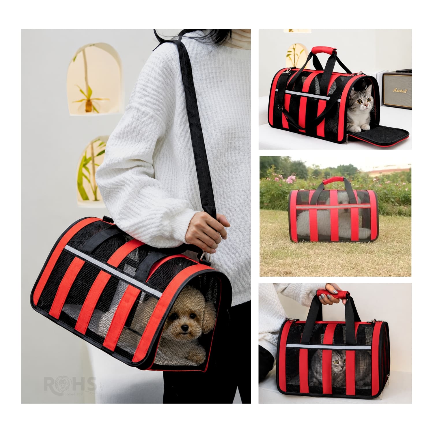 BOLSO TRANSPORTADOR PLEGABLE ROJO PARA PERROS Y GATOS CON MALLA TRANSPIRABLE - 7
