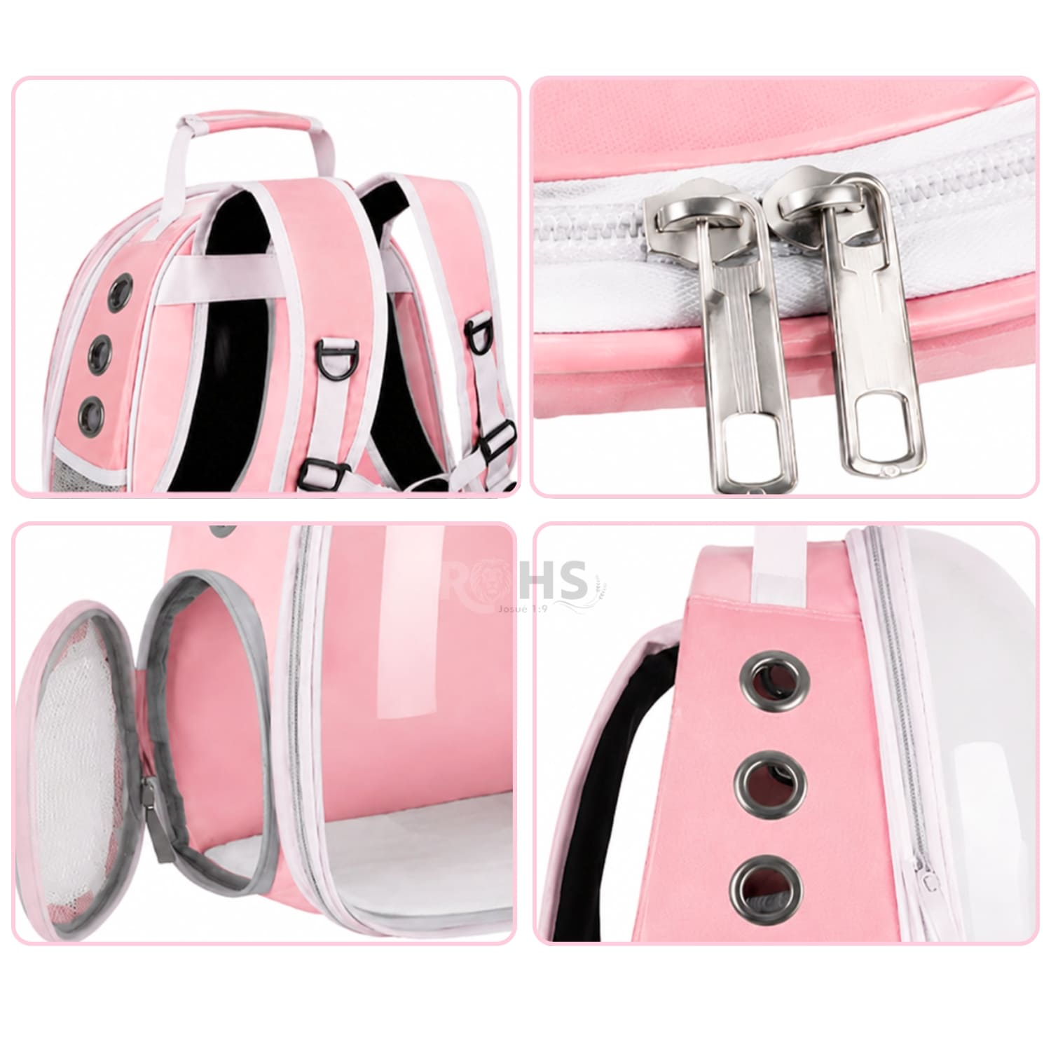 MOCHILA TRANSPORTADORA ROSADO PARA MASCOTAS CON VENTANA TRANSPARENTE Y CORREAS AJUSTABLES - 3