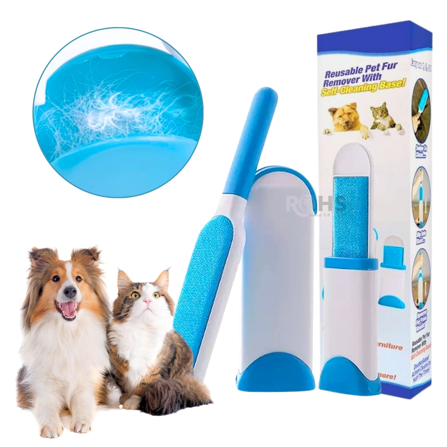 PEINE QUITA PELUSA AZUL REMOVEDOR DE PELOS PARA MASCOTAS Y MUEBLES 2 EN 1 REUTILIZABLE - 1