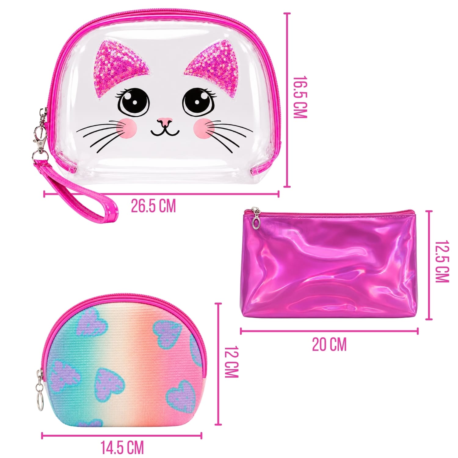SET ORGANIZADOR 3 PCS FUCSIA HOLOGRÁFICO Y TRANSPARENTE - 2