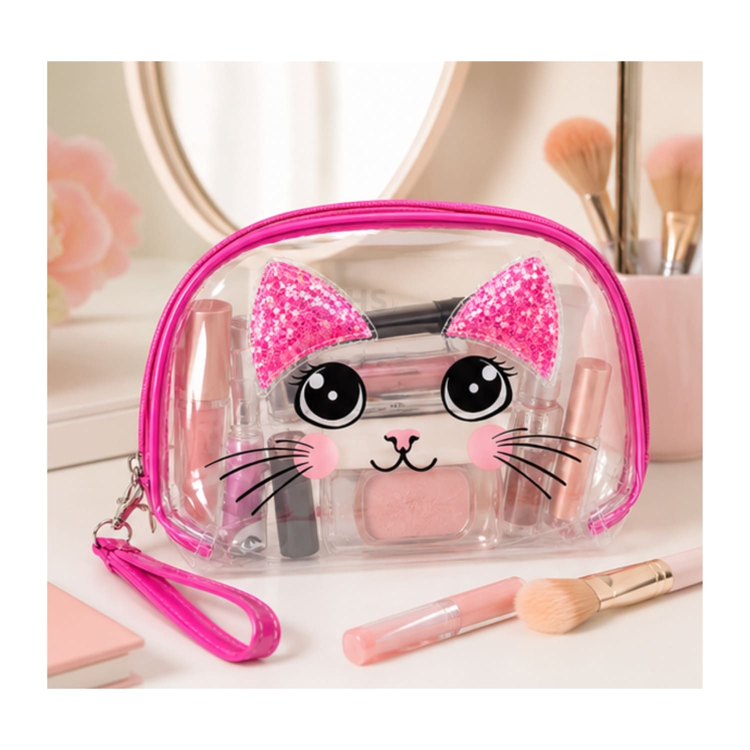 SET ORGANIZADOR 3 PCS FUCSIA HOLOGRÁFICO Y TRANSPARENTE - 5