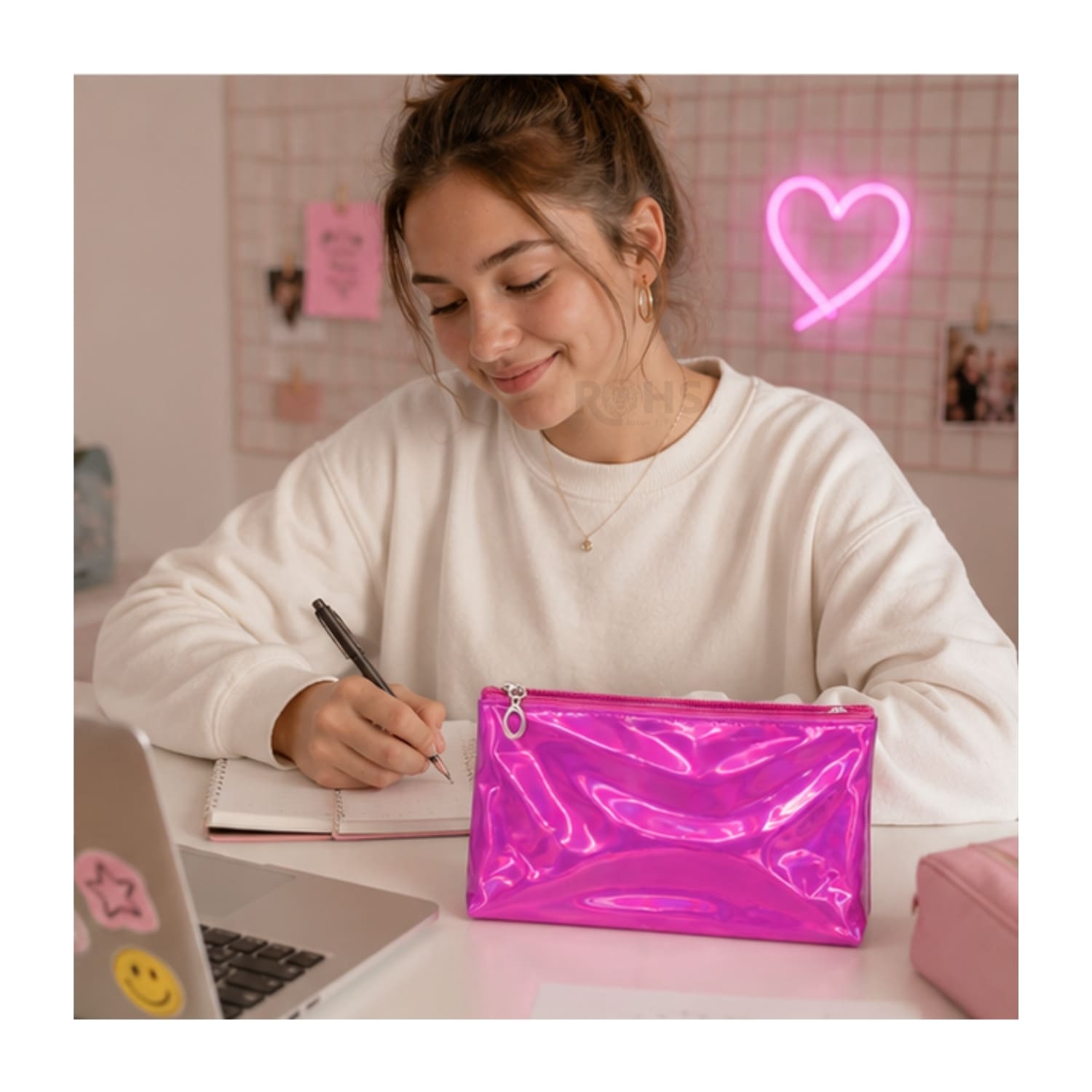 SET ORGANIZADOR 3 PCS FUCSIA HOLOGRÁFICO Y TRANSPARENTE - 7