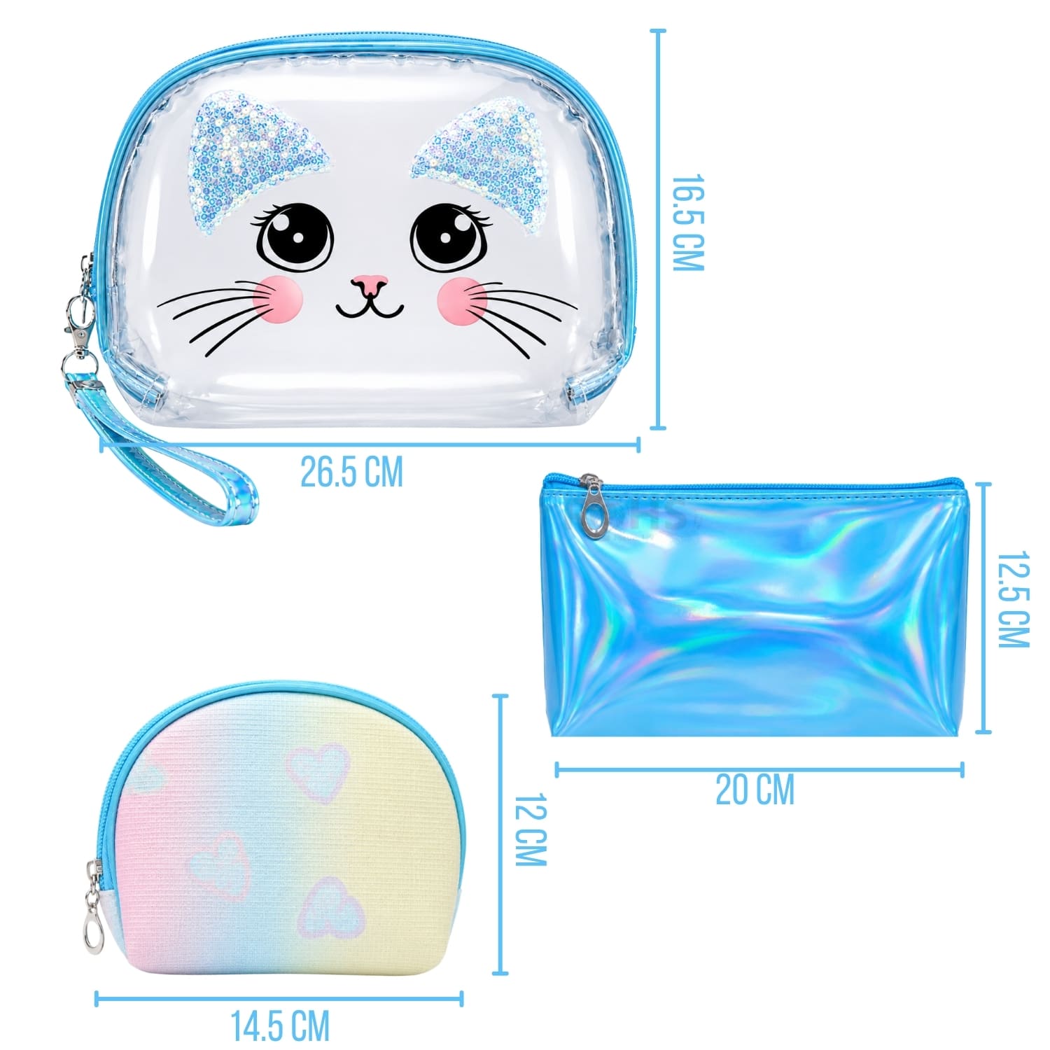 SET ORGANIZADOR 3 PCS CELESTE HOLOGRÁFICO Y TRANSPARENTE - 2
