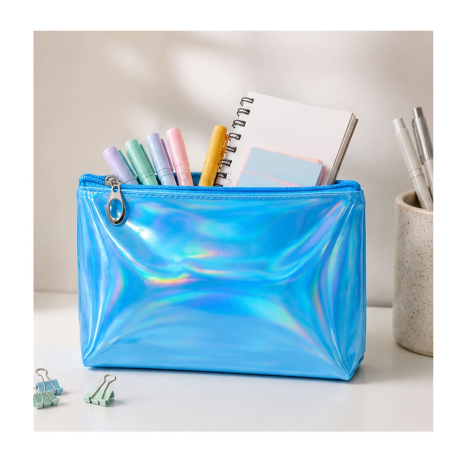 SET ORGANIZADOR 3 PCS CELESTE HOLOGRÁFICO Y TRANSPARENTE - 4