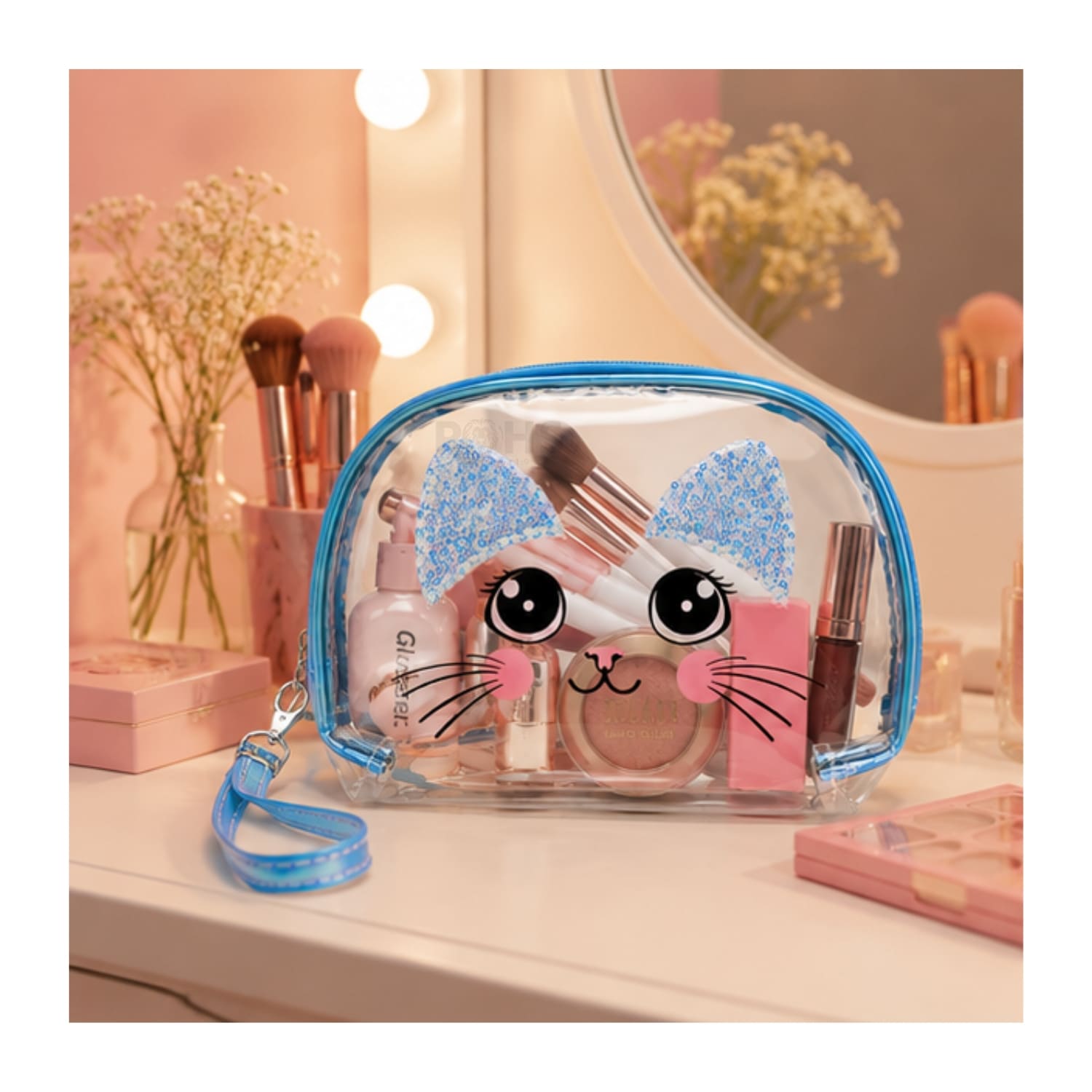 SET ORGANIZADOR 3 PCS CELESTE HOLOGRÁFICO Y TRANSPARENTE - 5