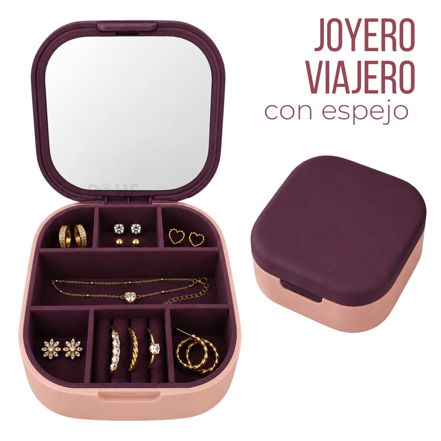 JOYERO VIAJERO ROSA CON ESPEJO Y COMPARTIMENTOS ORGANIZADORES - 1
