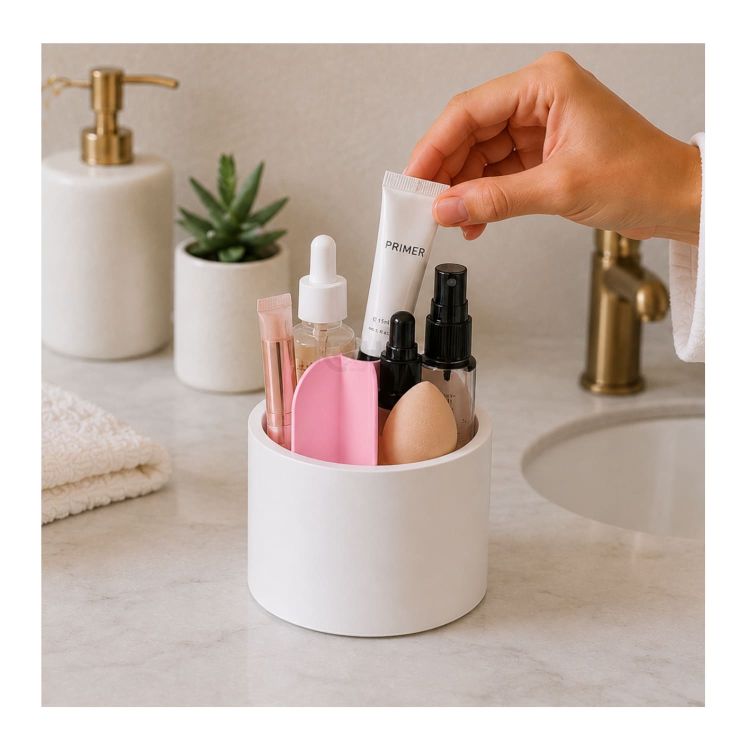 ORGANIZADOR GIRATORIO DE MAQUILLAJE ROSA CON TAPA TRANSPARENTE - 7