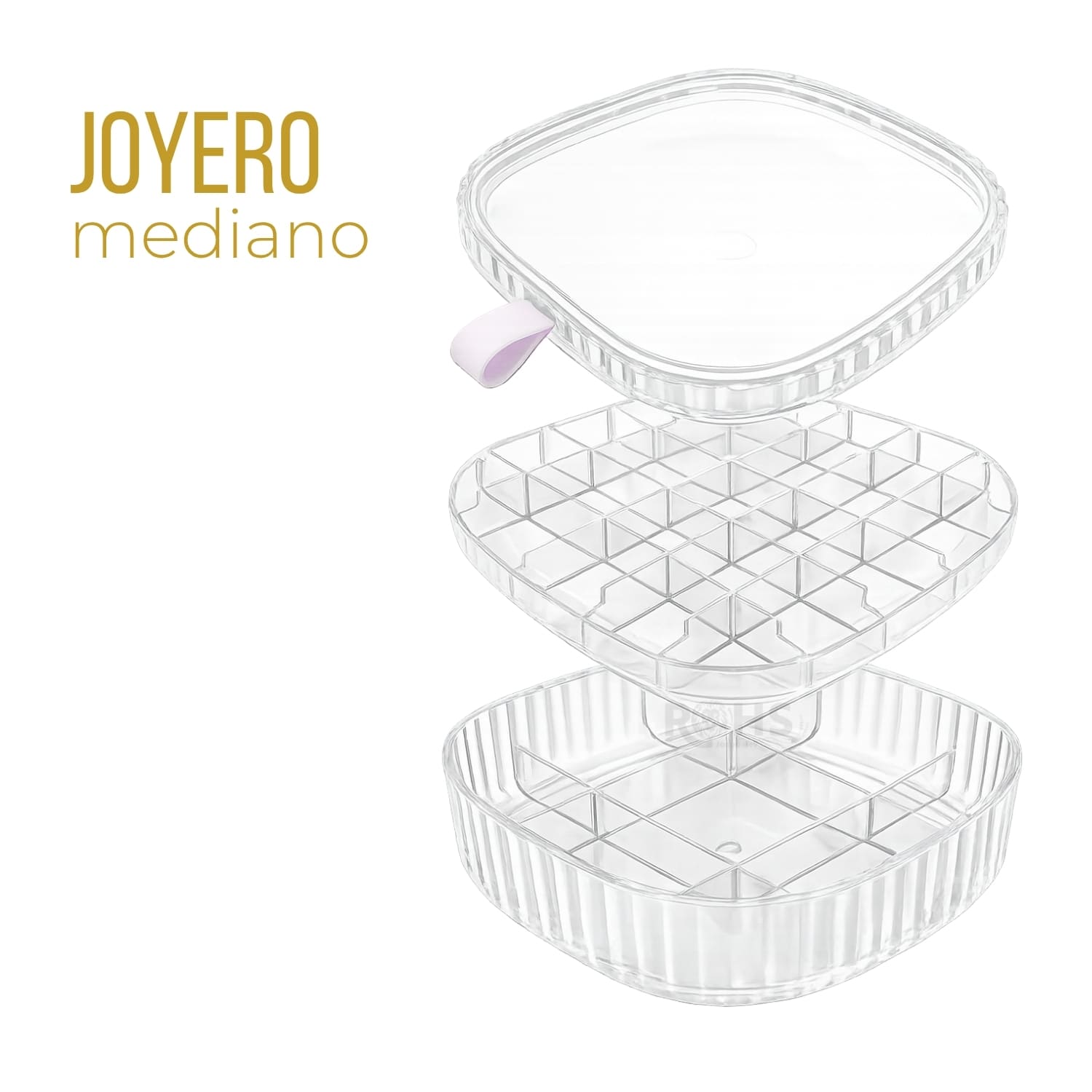JOYERO MEDIANO TRANSPARENTE CON COMPARTIMENTOS ORGANIZADORES - 1