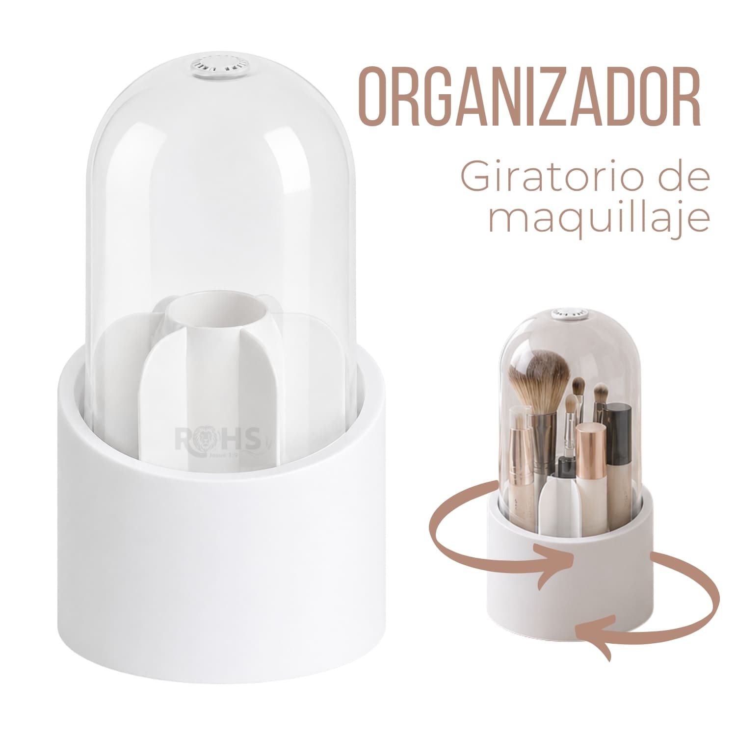 ORGANIZADOR GIRATORIO DE MAQUILLAJE BLANCO CON TAPA TRANSPARENTE - 1