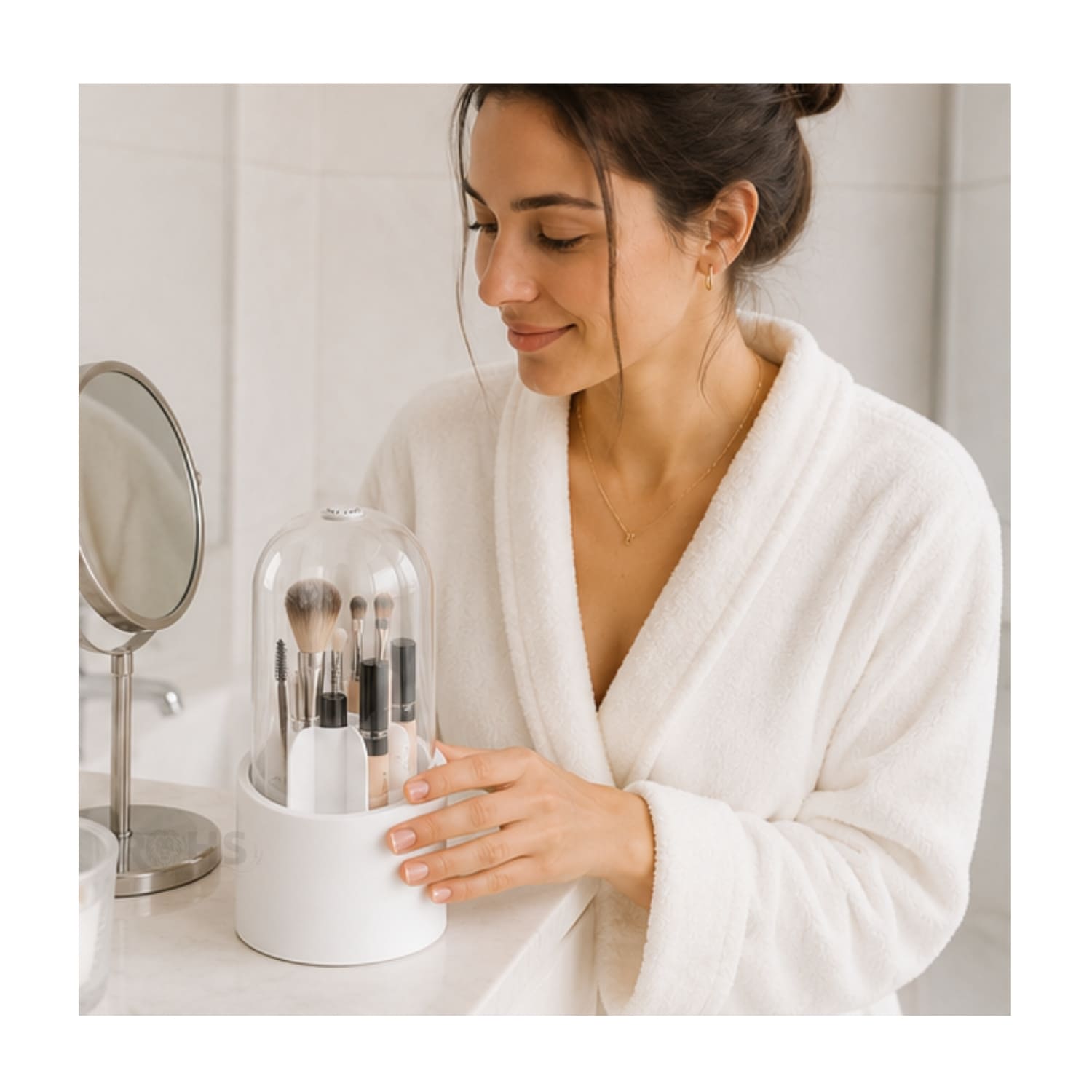 ORGANIZADOR GIRATORIO DE MAQUILLAJE BLANCO CON TAPA TRANSPARENTE - 3
