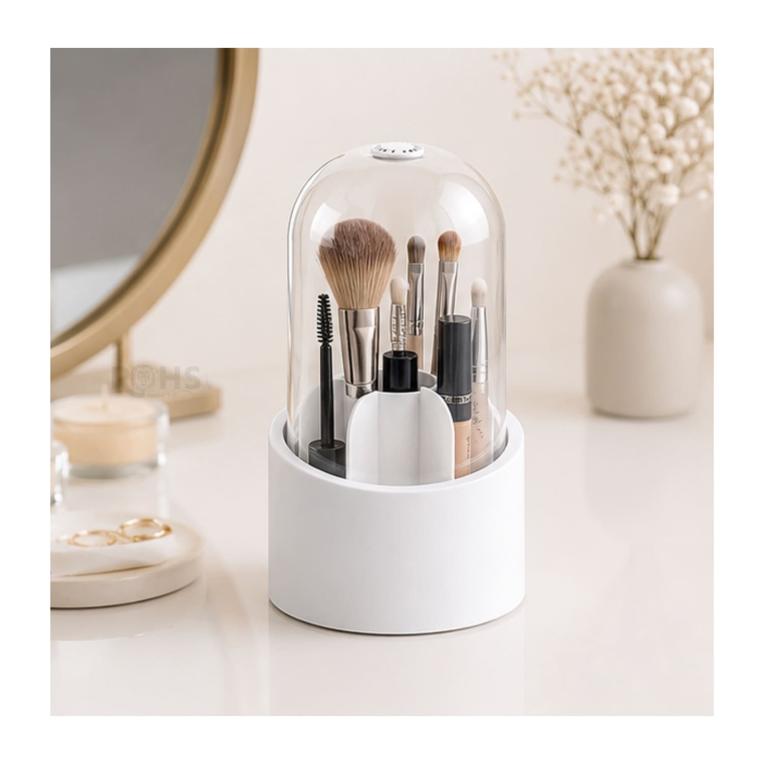 ORGANIZADOR GIRATORIO DE MAQUILLAJE BLANCO CON TAPA TRANSPARENTE - 4