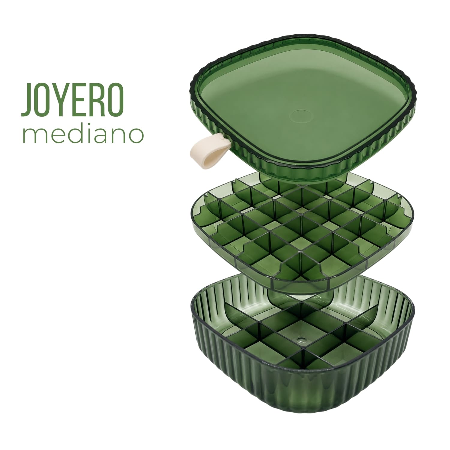 JOYERO MEDIANO VERDE TRANSPARENTE CON COMPARTIMENTOS ORGANIZADORES - 1
