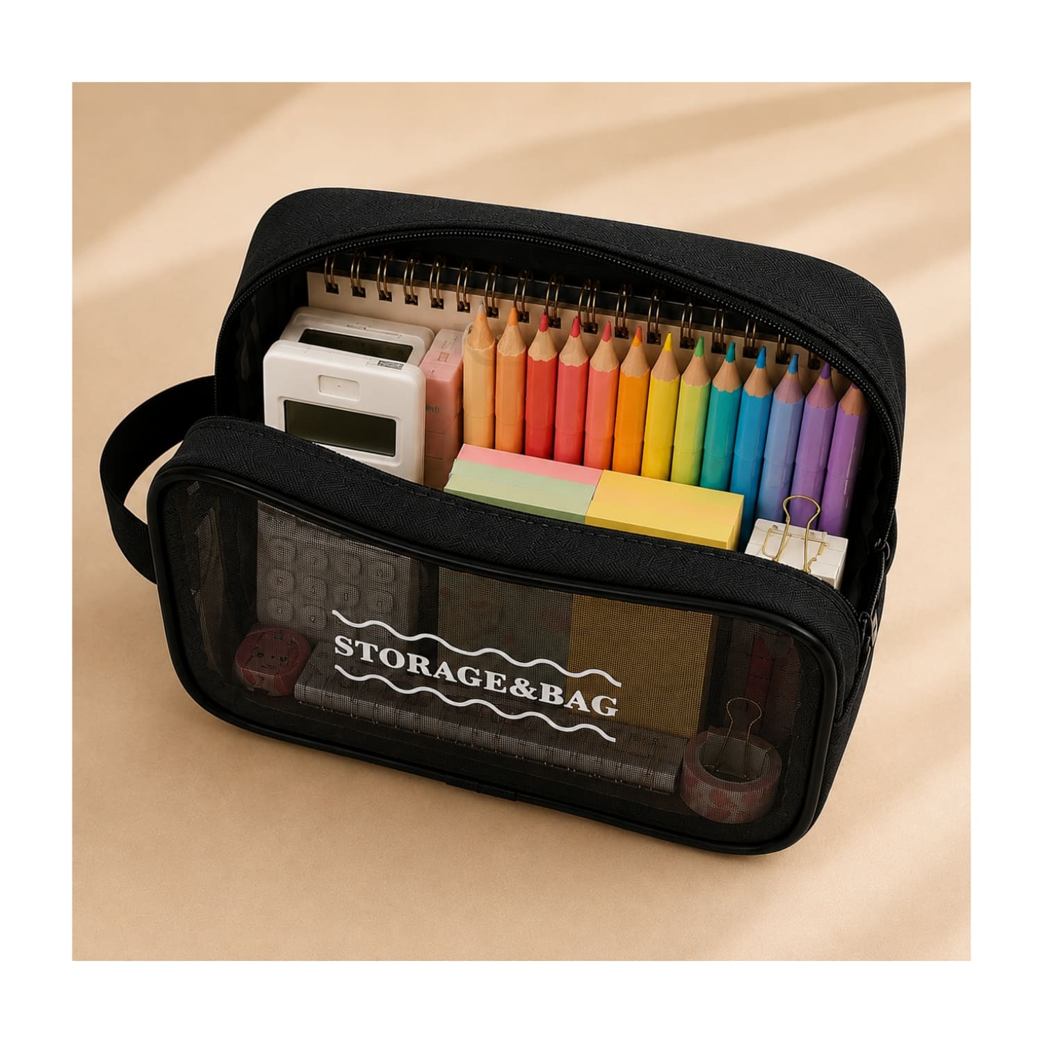ORGANIZADOR 3 PIEZAS NEGRO TRANSPARENTE DE TELA OXFORD CON ASA - 3