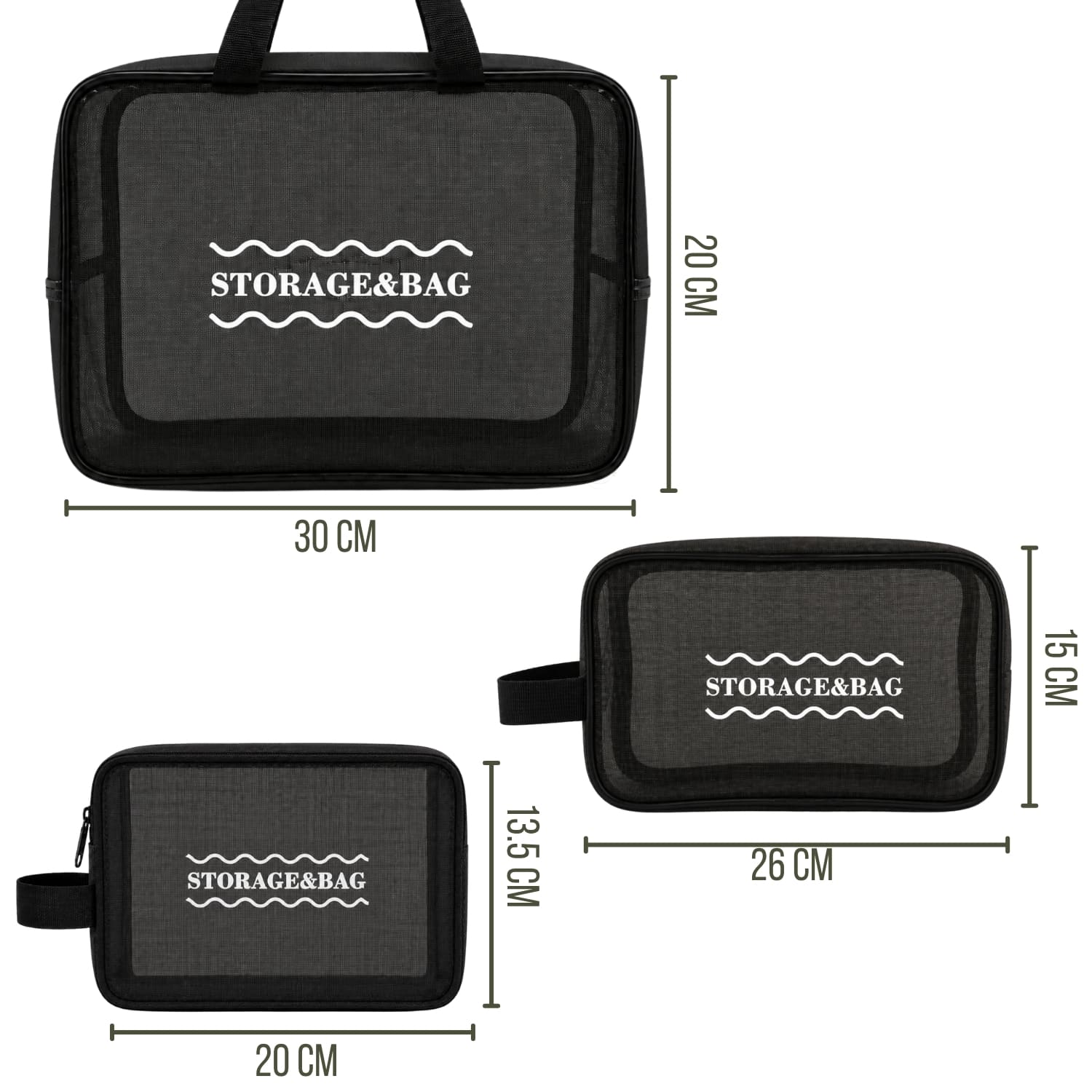 KIT ORGANIZADOR 3 PIEZAS NEGRO TRANSPARENTE Y JOYERO GRANDE VERDE - 3
