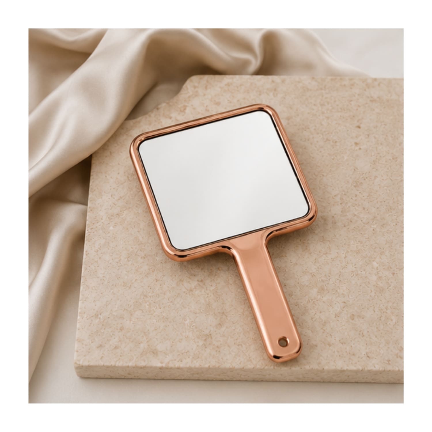 ESPEJO DE MANO ROSE GOLD CON MANGO DISEÑO CUADRADO - 7