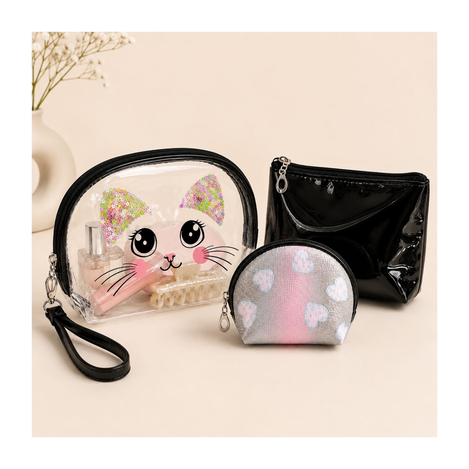 SET ORGANIZADOR 3 PCS NEGRO Y TRANSPARENTE - 3