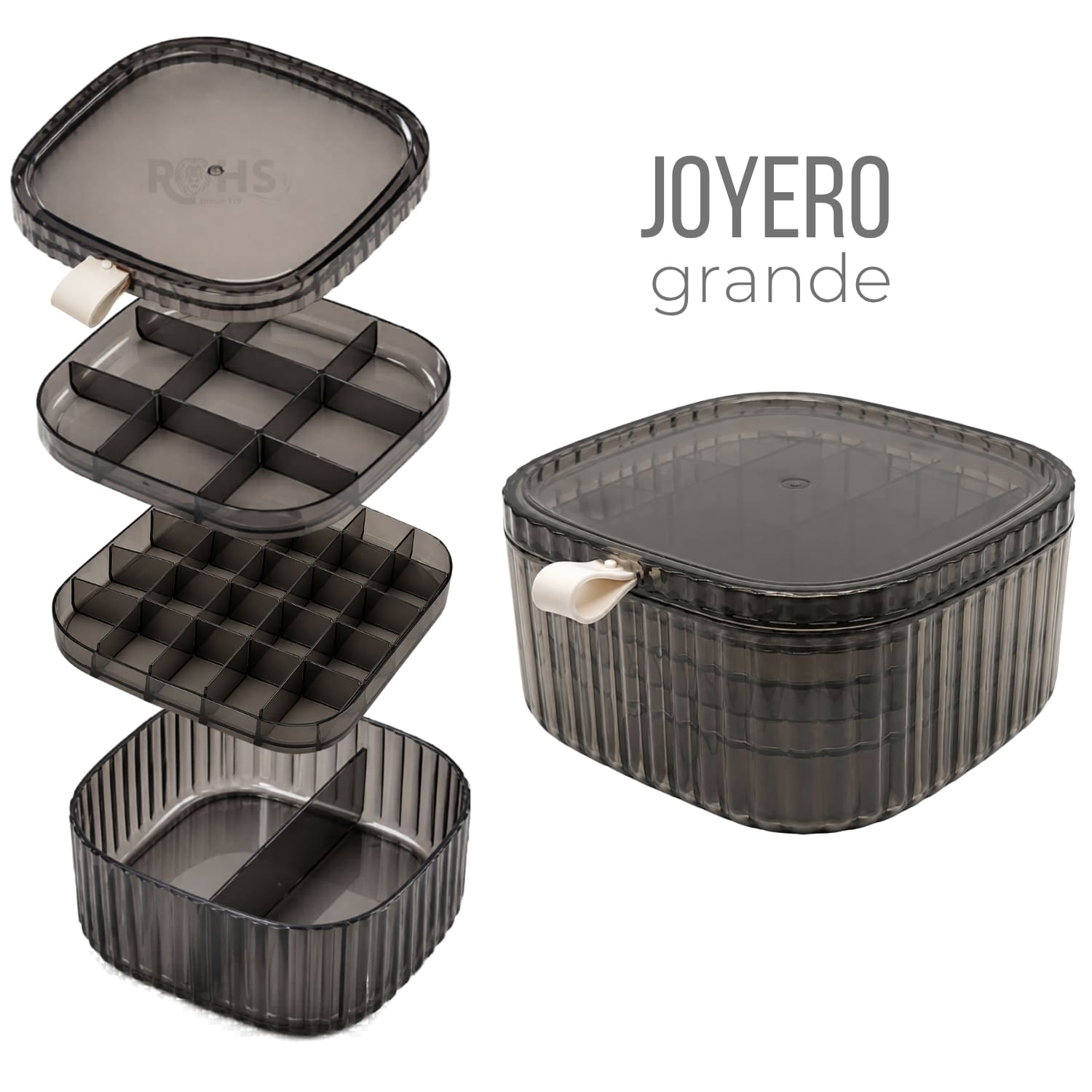 JOYERO GRANDE NEGRO TRANSPARENTE CON COMPARTIMENTOS ORGANIZADORES - 1
