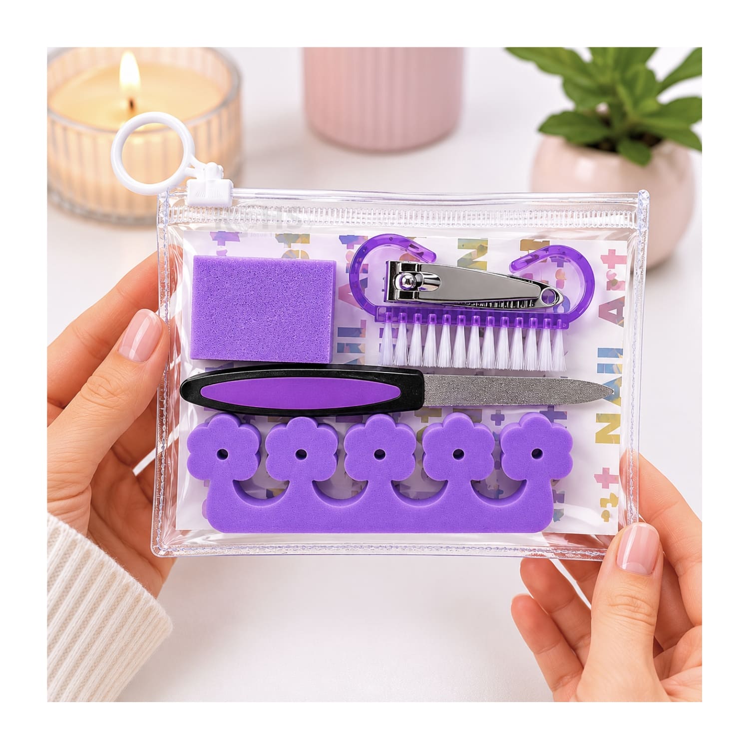 KIT PEDICURA MORADO CON SEPARADOR DE DEDOS LIMA CORTAUÑAS Y CEPILLO DE LIMPIEZA - 7