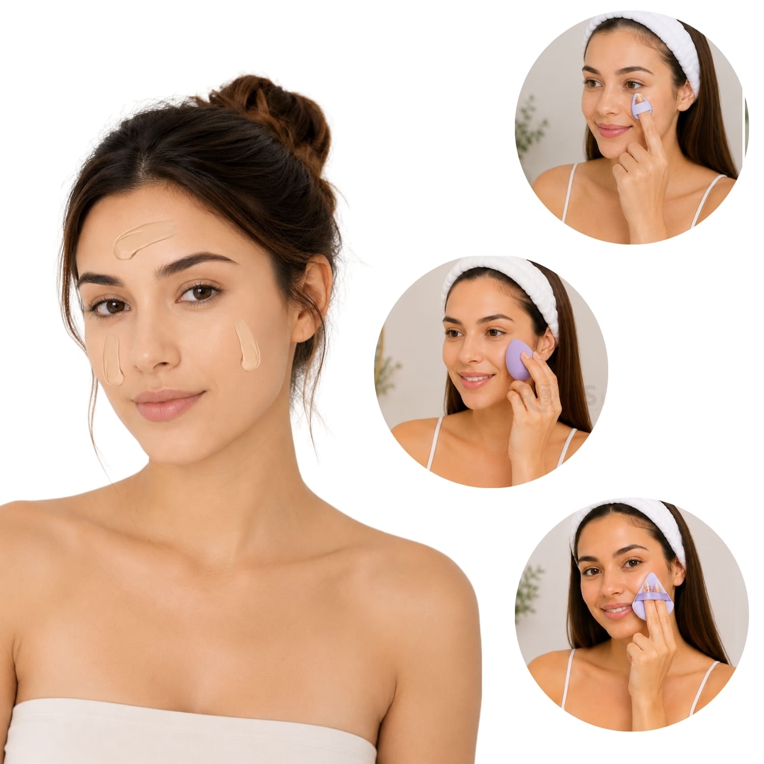 SET DE MAQUILLAJE Y SKINCARE MORADO CON VINCHA FLUFFY MUÑEQUERAS Y ESPONJAS FACIALES - 5