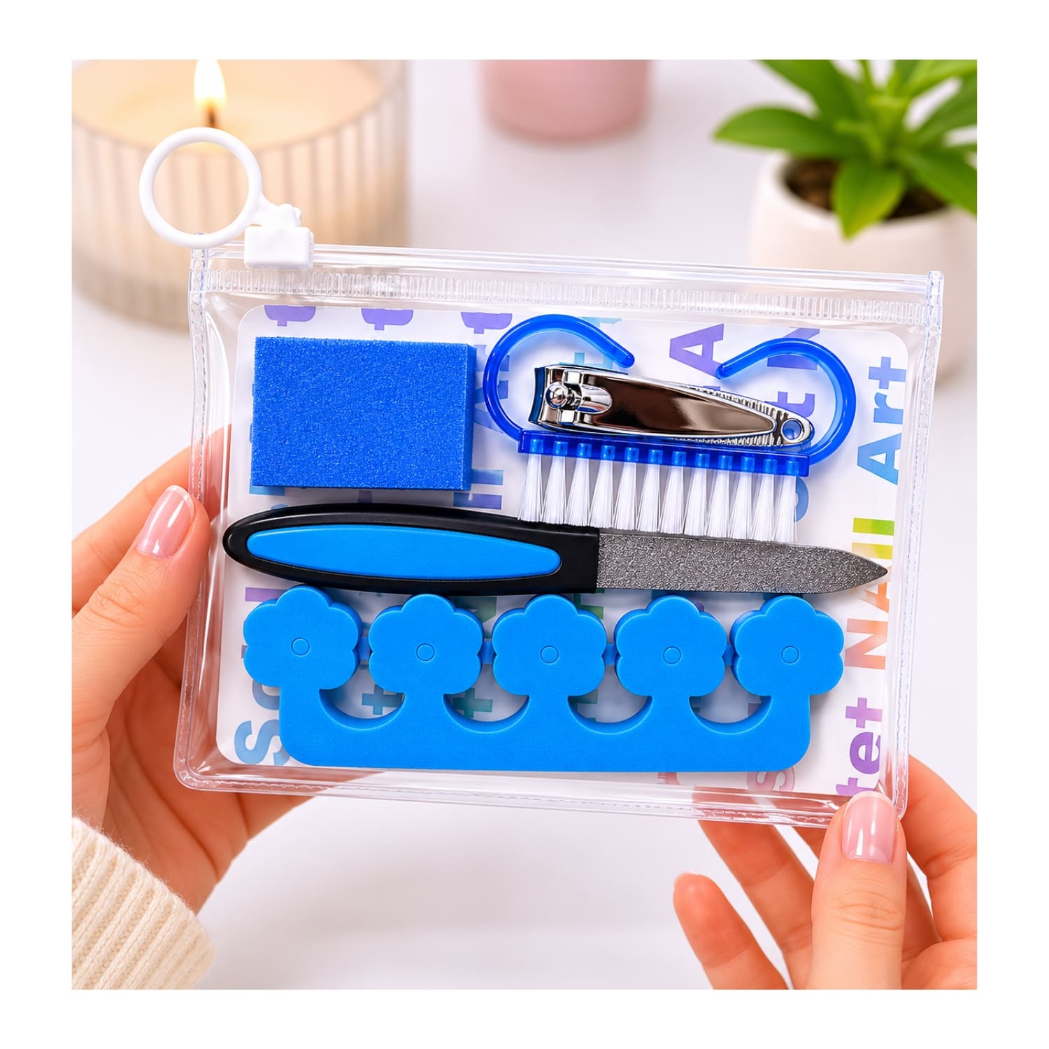 KIT PEDICURA AZUL CON SEPARADOR DE DEDOS LIMA CORTAUÑAS Y CEPILLO DE LIMPIEZA - 7