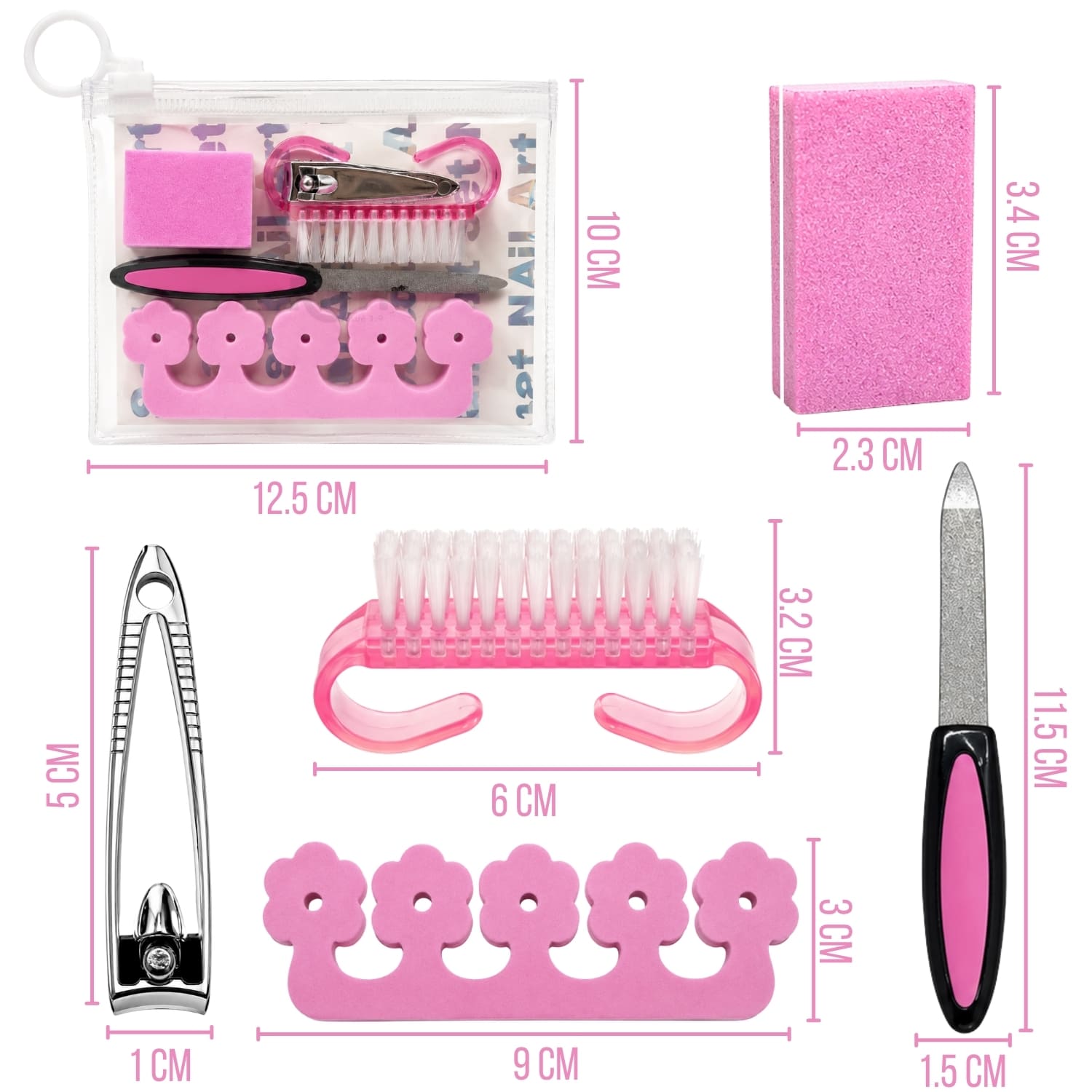 KIT PEDICURA ROSA CON SEPARADOR DE DEDOS LIMA CORTAUÑAS Y CEPILLO DE LIMPIEZA - 2